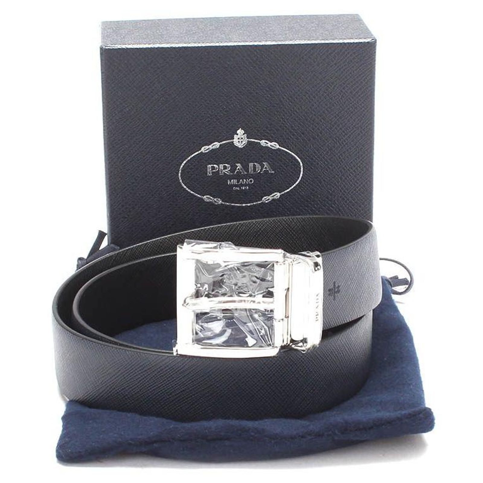 Prada Saffiano Leather Belt Black Pony-style calfskin ref.611650 - Joli ...