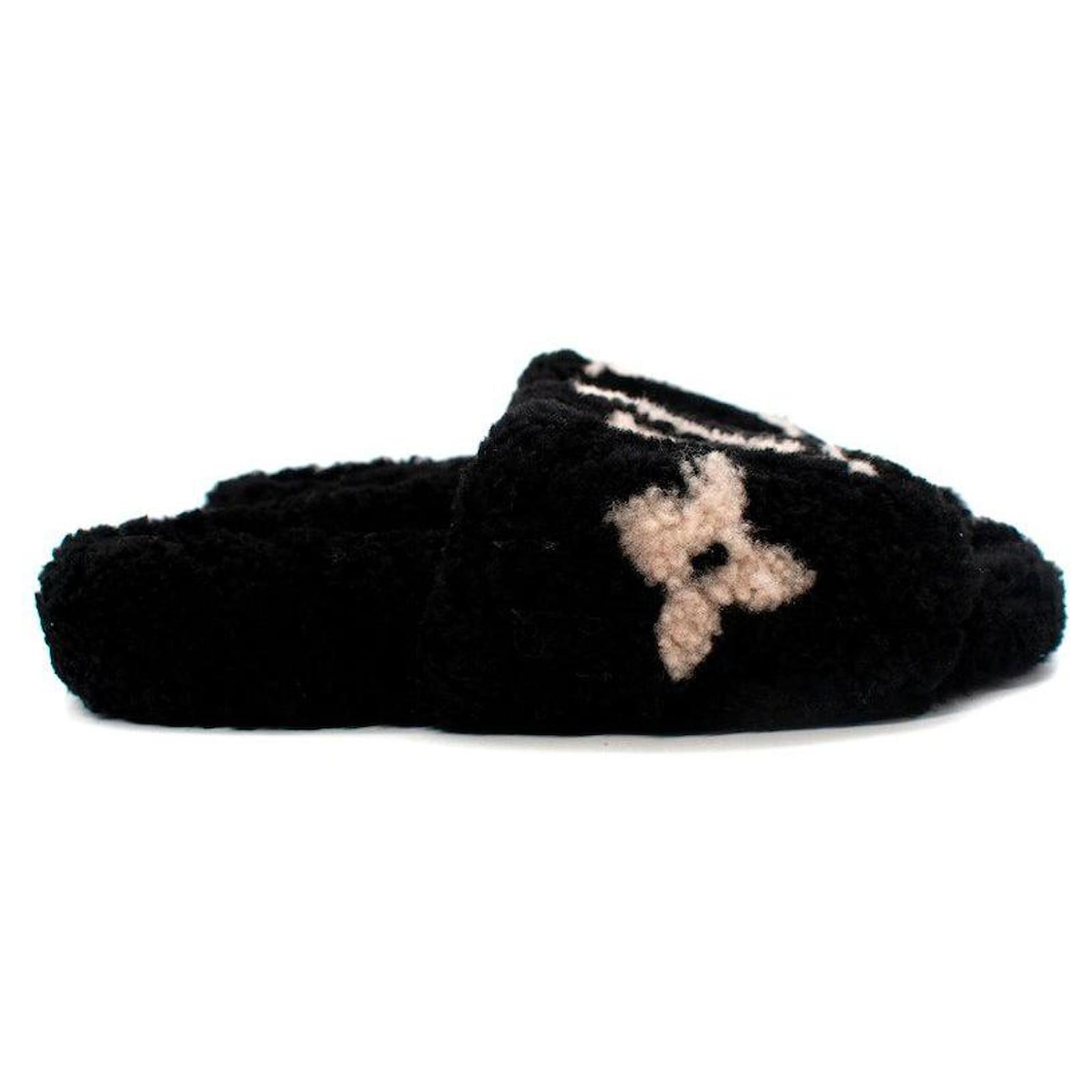 Louis Vuitton Bom Dia Shearling Black Flat Mules - Sold Out/Rare