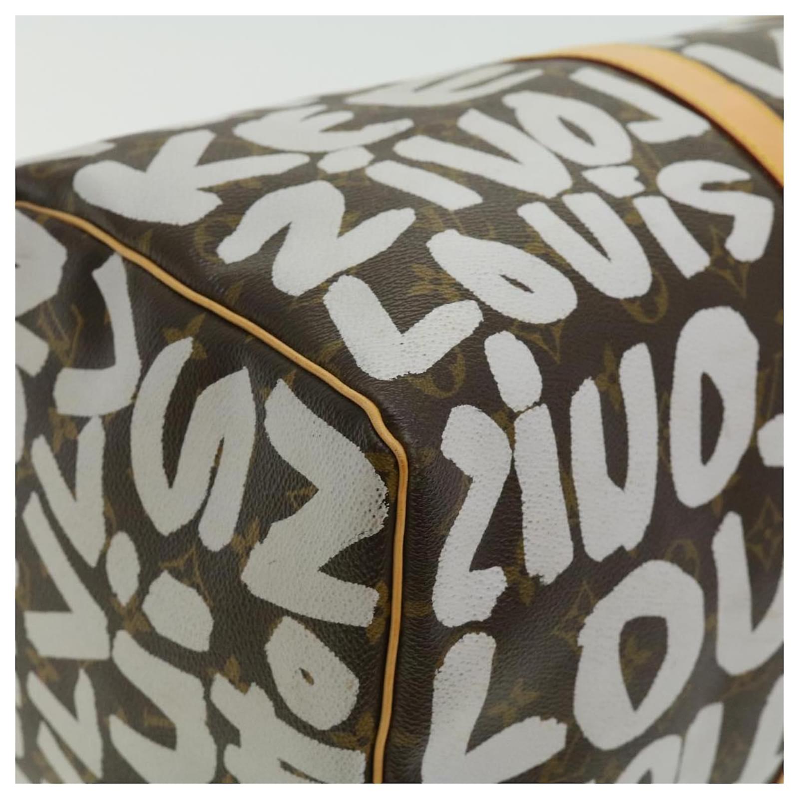 Handbags Louis Vuitton Louis Vuitton Monogram Graffiti Keepall 50 Boston Bag White M92197 Auth 30516a