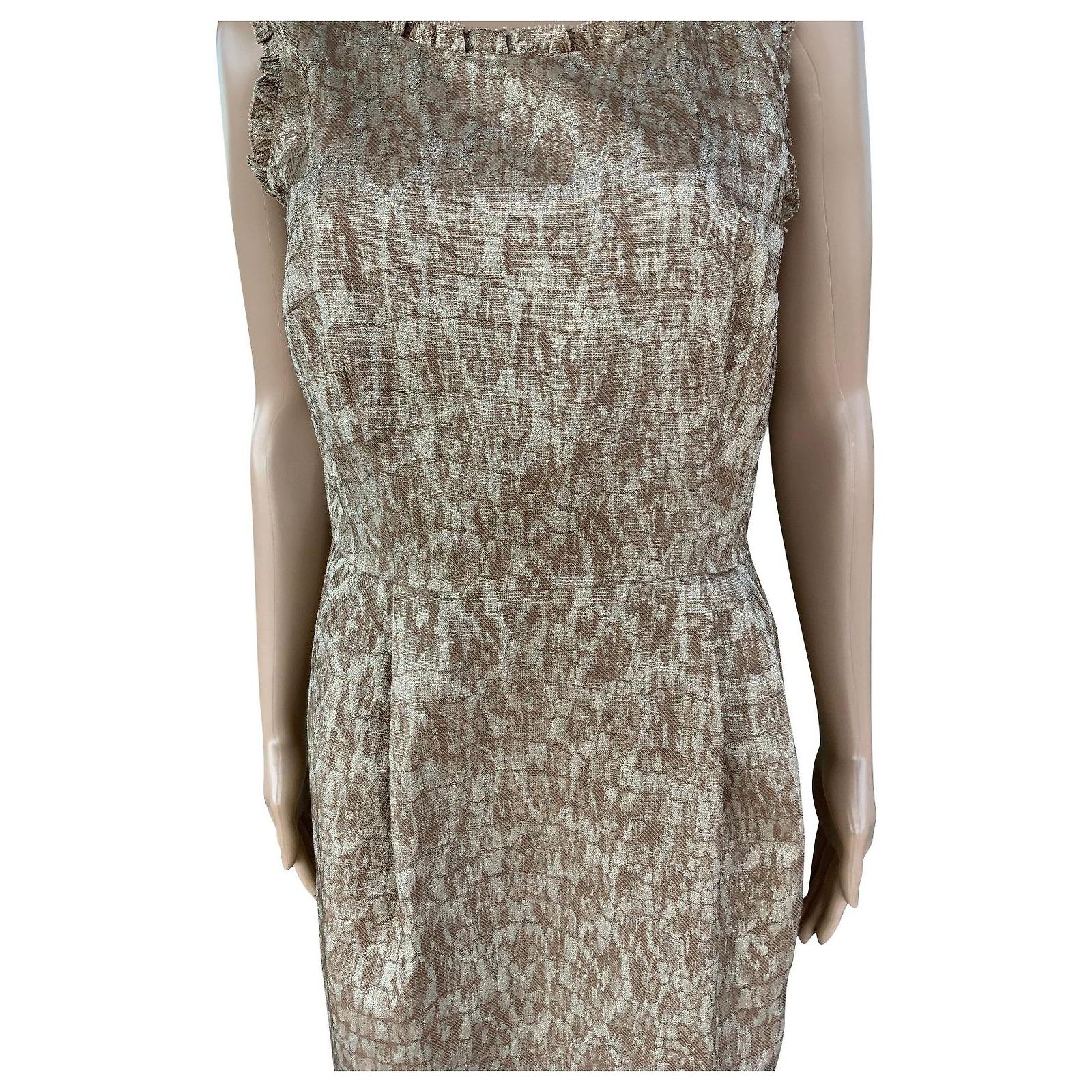 Haut Mango En Polyester Plissé Métallisé Doré - Taille M, Neuf Avec étiquette - Col Rond Manches Courtes