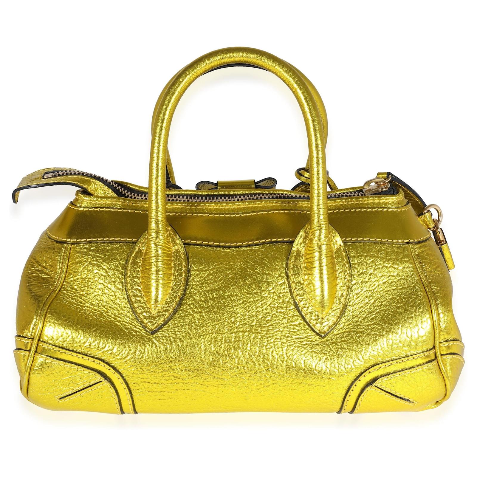 BURBERRY PRORSUM YELLOW PEBBLED LEATHER TOTE BAG NEW