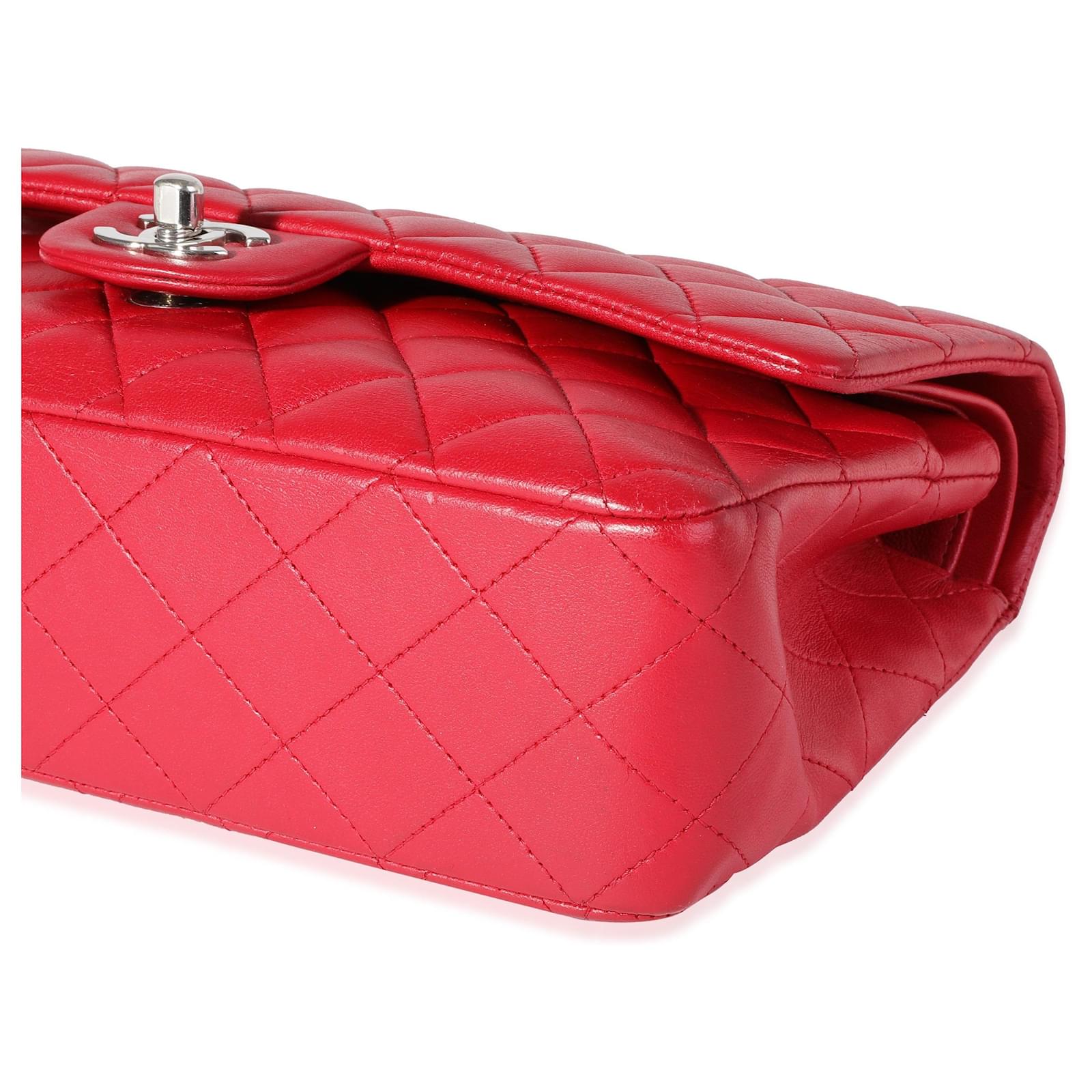 Chanel Red Quilted Lambskin Medium Classic Double Flap Bag Leather