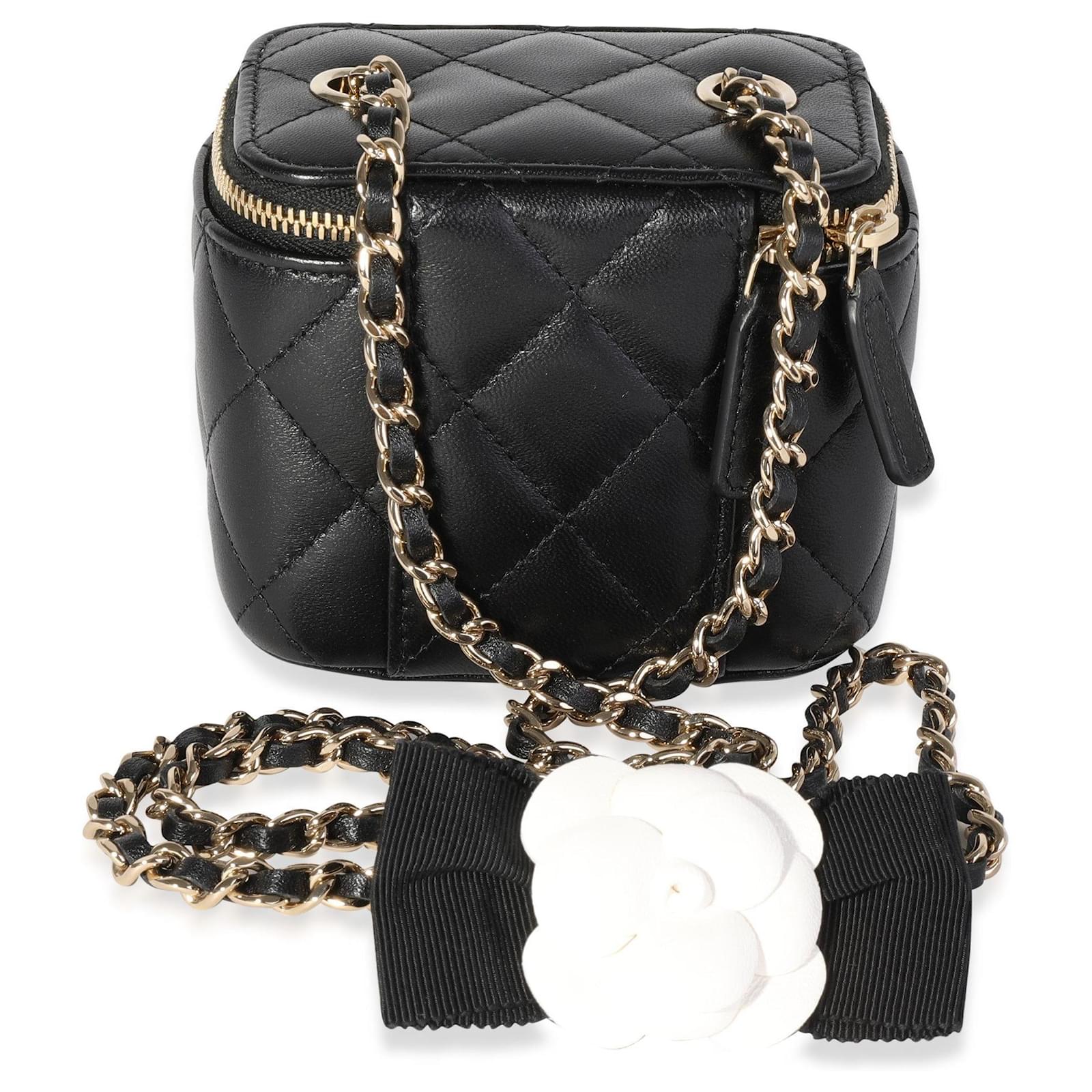 CHANEL Lambskin Quilted Top Handle Mini Vanity Case With Chain