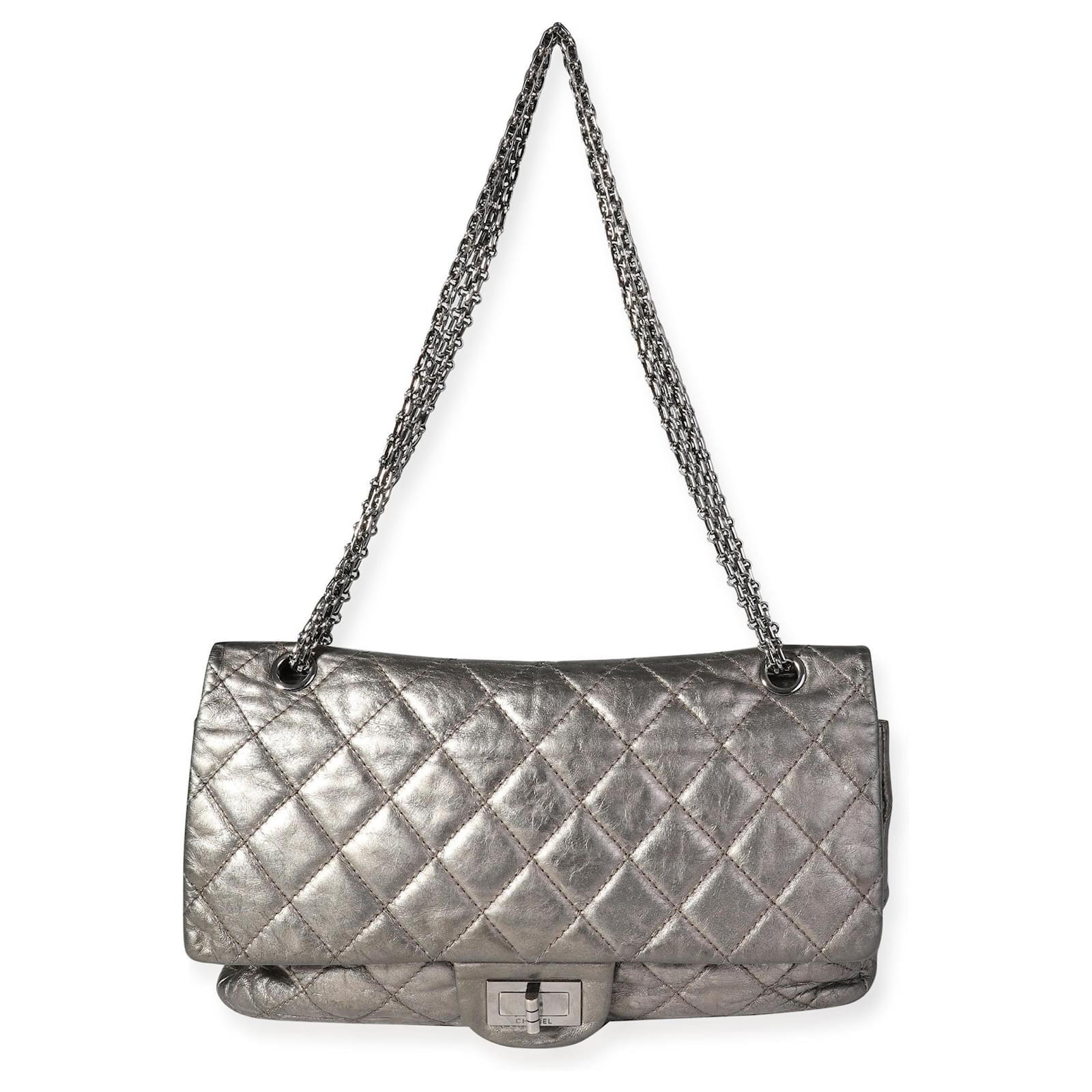 Chanel Metallic Pewter Crinkle Lambskin Reissue 2.25 227 Double Flap Bag  Grey Leather ref.614246 - Joli Closet