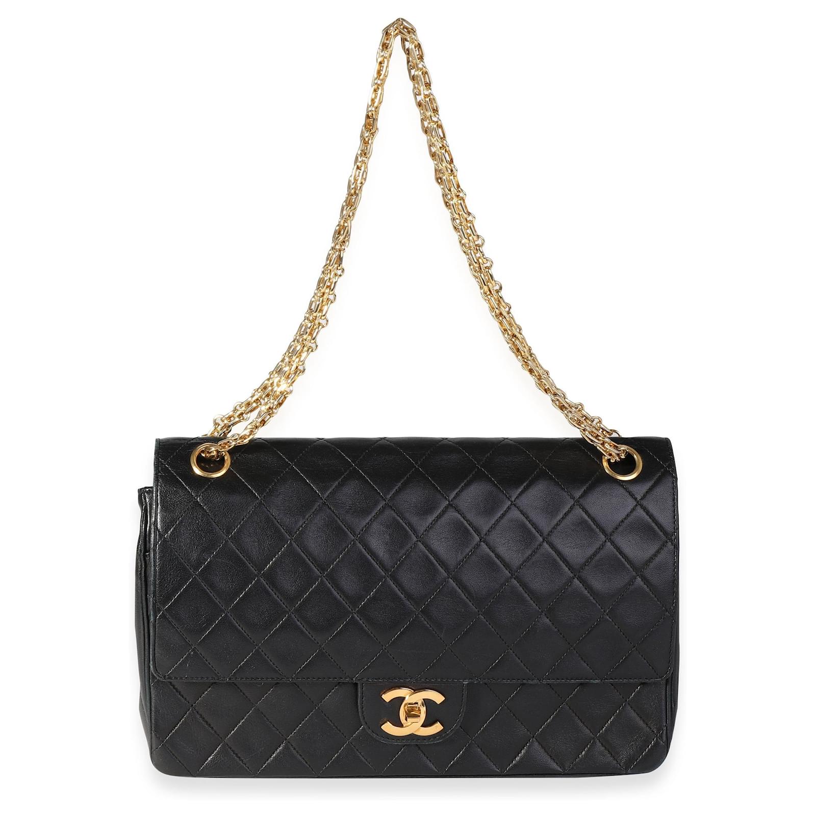 Chanel Vintage Noir Matelass En Cuir D agneau Moyen Rabat Doubl Ref 
