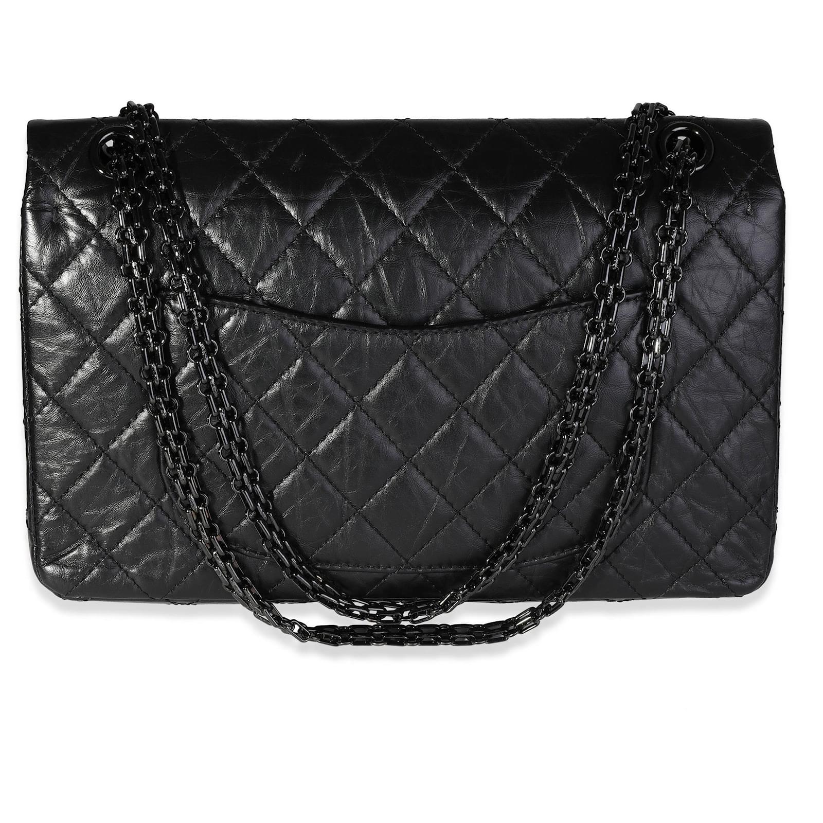 Chanel So Black Quilted Calfskin 2.55 Large Reissue 226 Double Flap Ruthenium Hardware, 2019 (Very Good), Womens Handbag