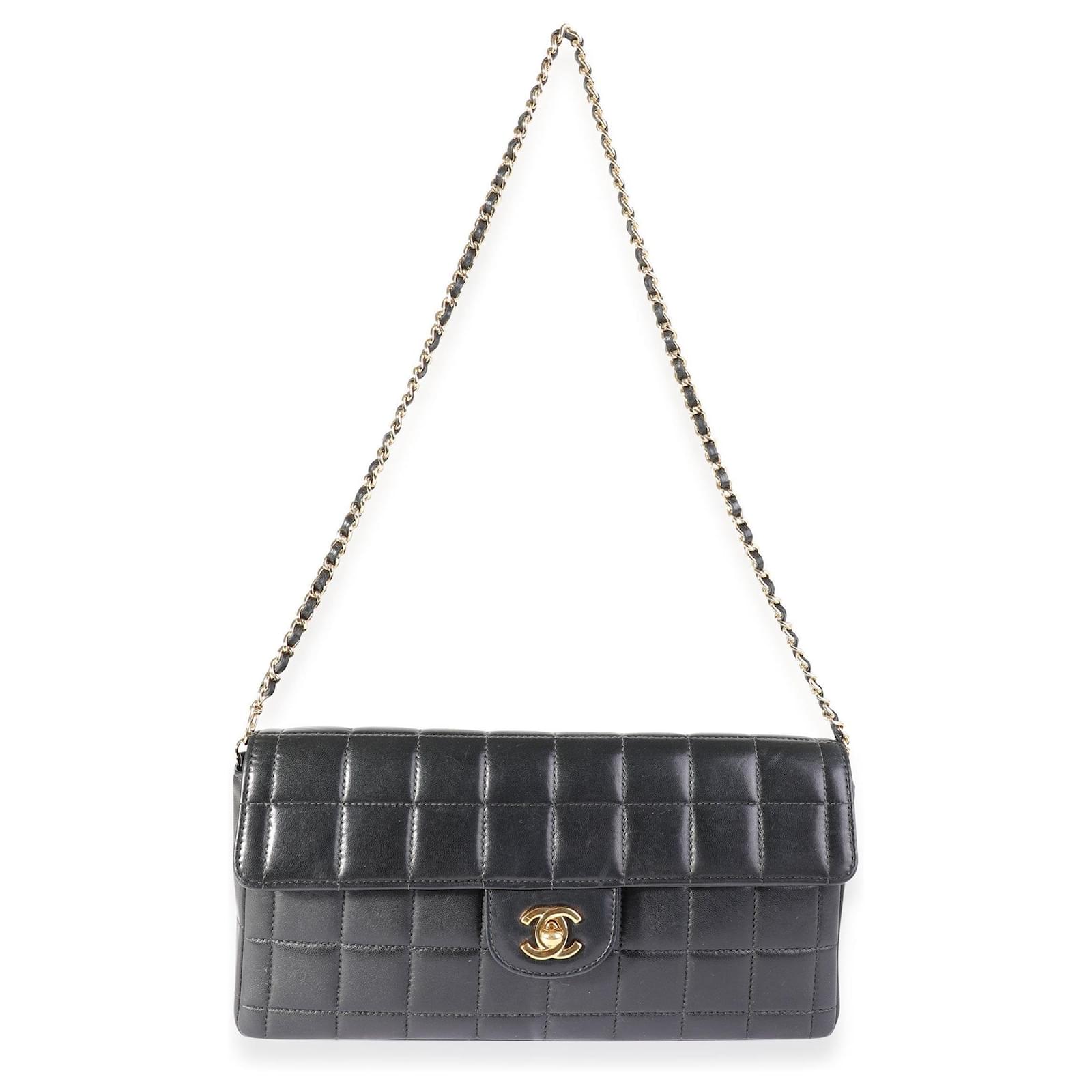 Chanel Black Lambskin Chocolate Bar Quilted East West Flap Bag Leather ...