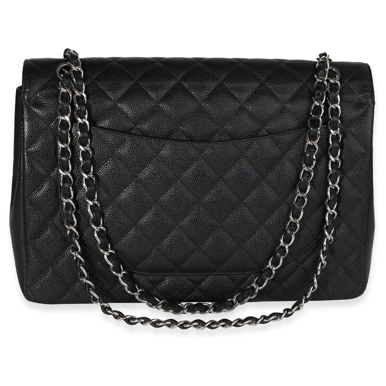 Chanel Black Quilted Caviar Maxi Classic Double Flap Bag Leather ref ...