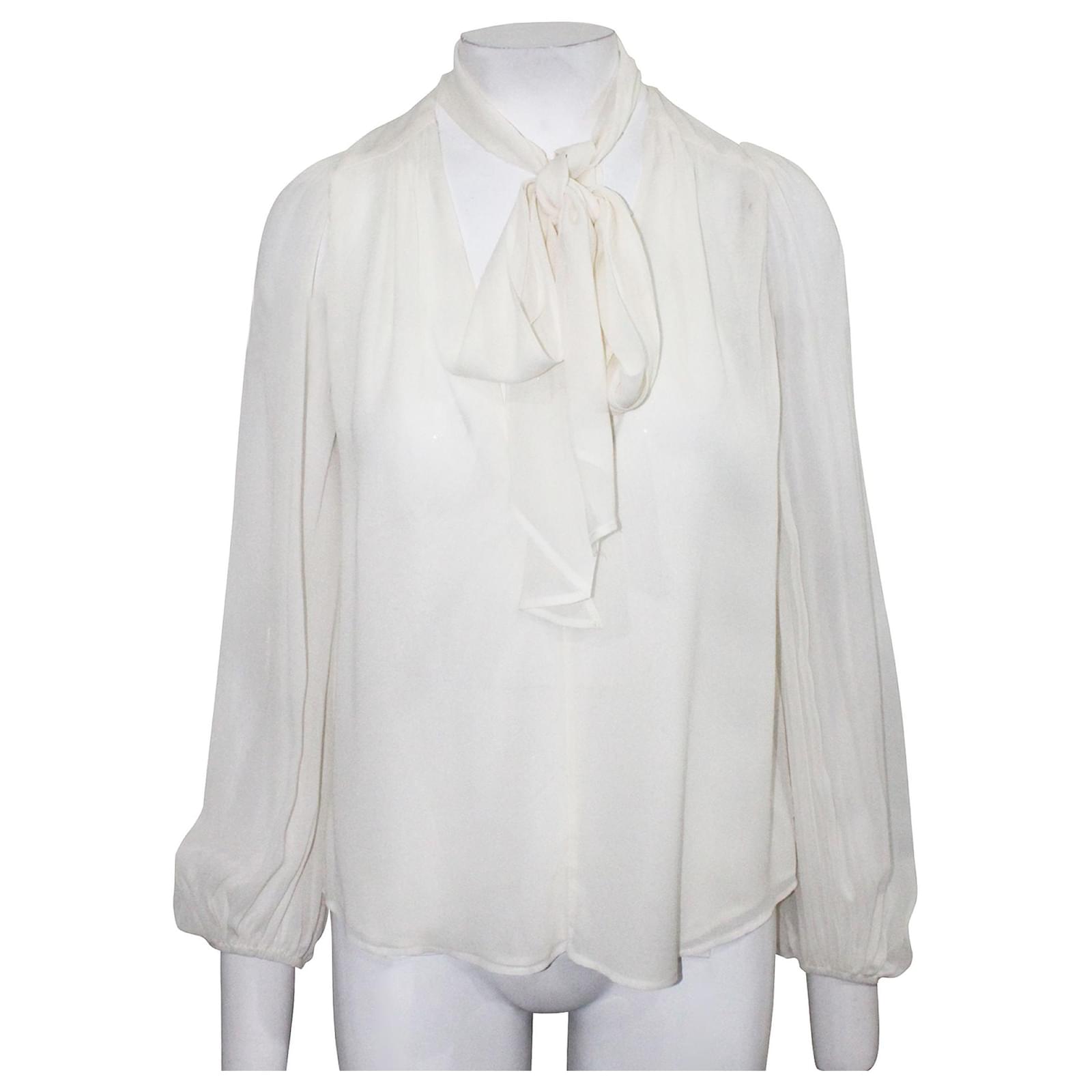 Reformation Ivory Loose Fitting Blouse with Neckline Tie White Cream ...