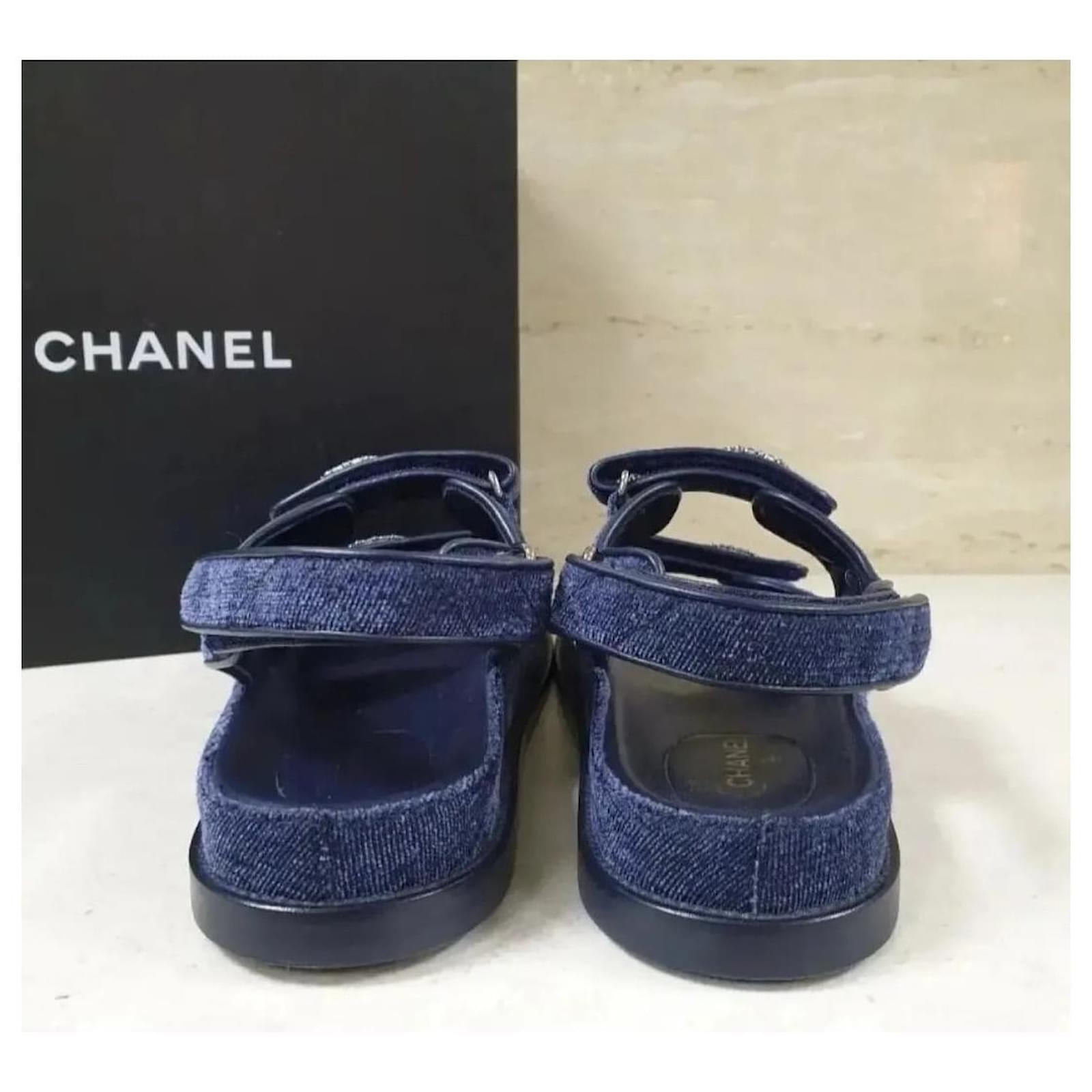 CHANEL Denim 'Dad' Sandals Sz. 40.5 Dark blue ref.615529 - Joli Closet