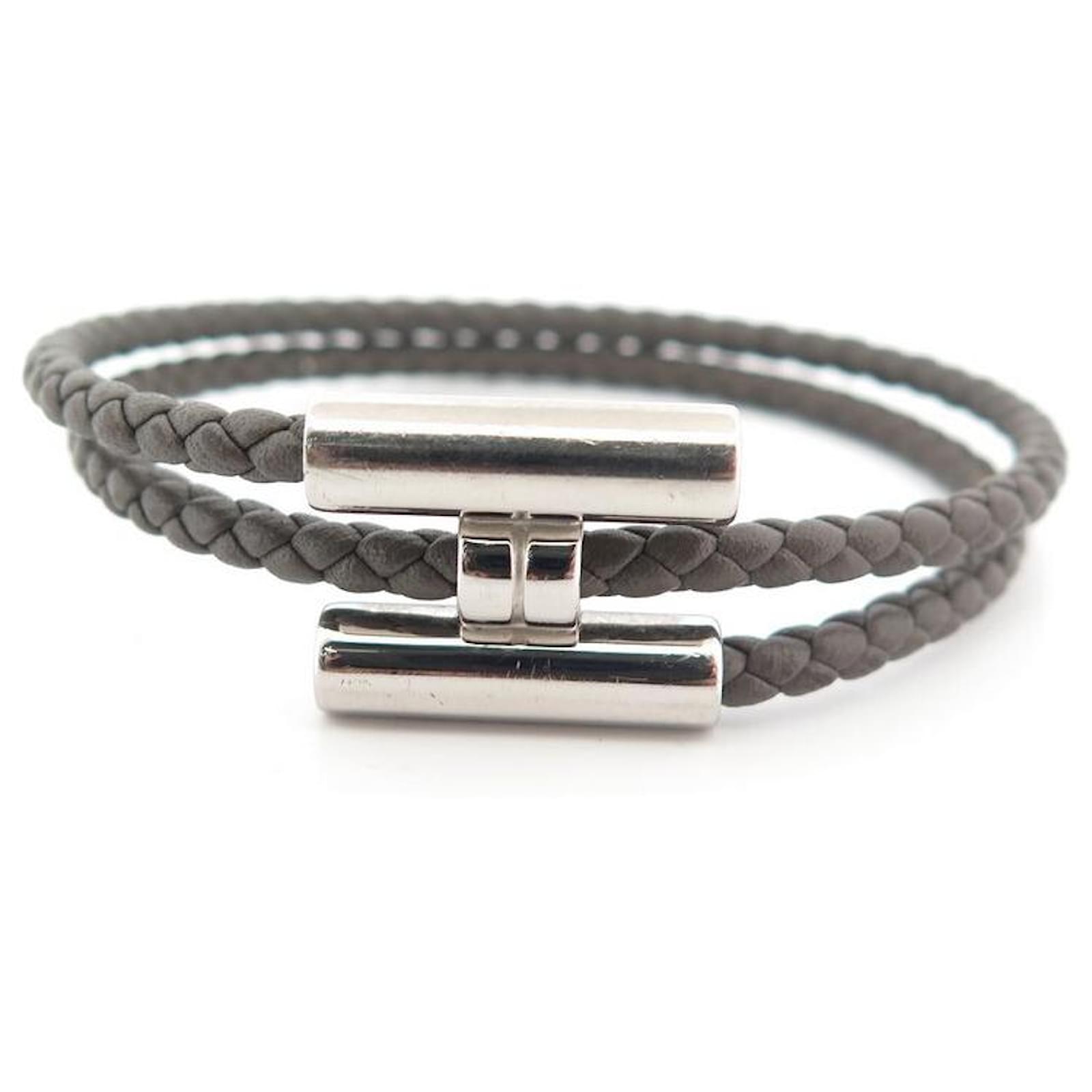 Hermès HERMES TOURNIS lined TOUR T BRACELET 18 BROWN BRAIDED LEATHER ...