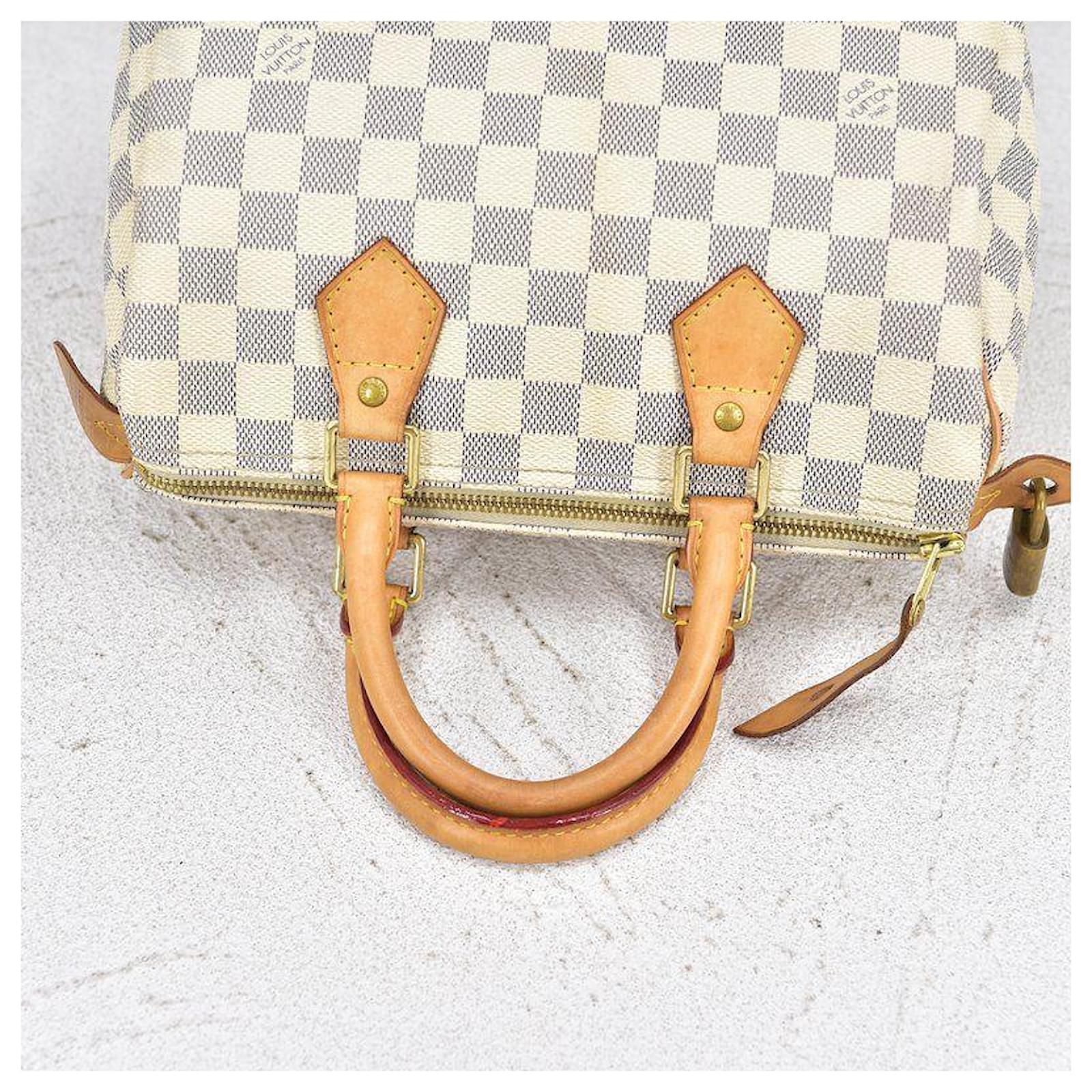 LOUIS VUITTON Damier Azur Speedy Bandouliere 25 in white coated/waterproof canvas  Cloth ref.381814 - Joli Closet