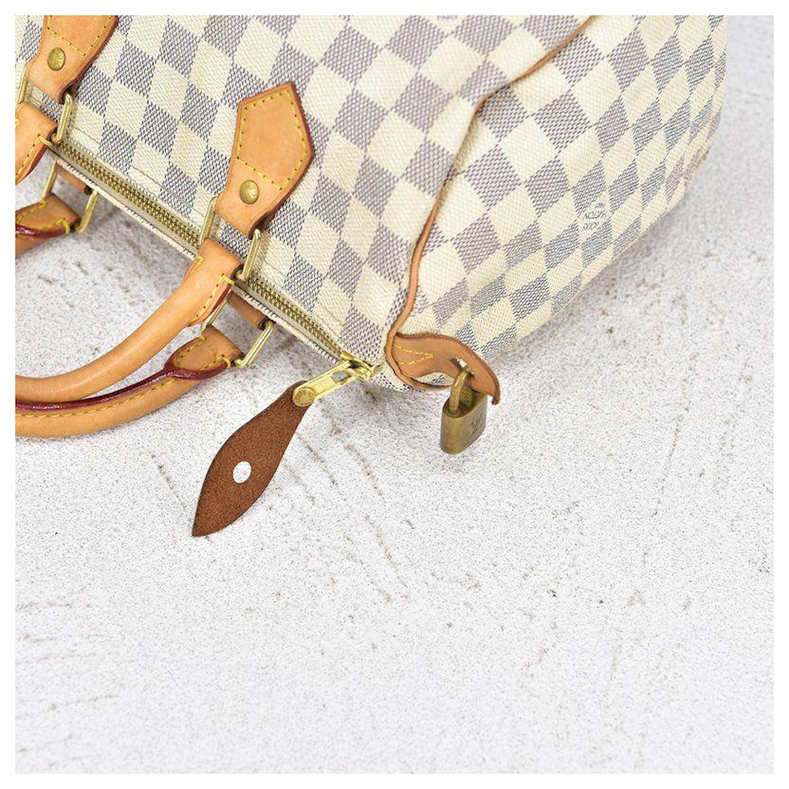 LOUIS VUITTON Damier Azur Speedy Bandouliere 25 in white coated/waterproof canvas  Cloth ref.381814 - Joli Closet