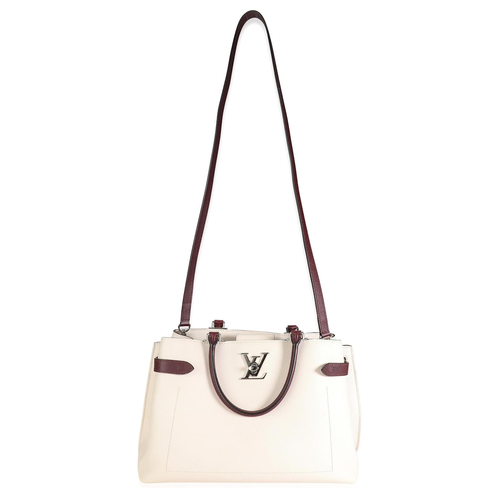 Louis Vuitton Cream & Burgundy Grained Calf Leather Lockme Day Bag White  ref.617504 - Joli Closet