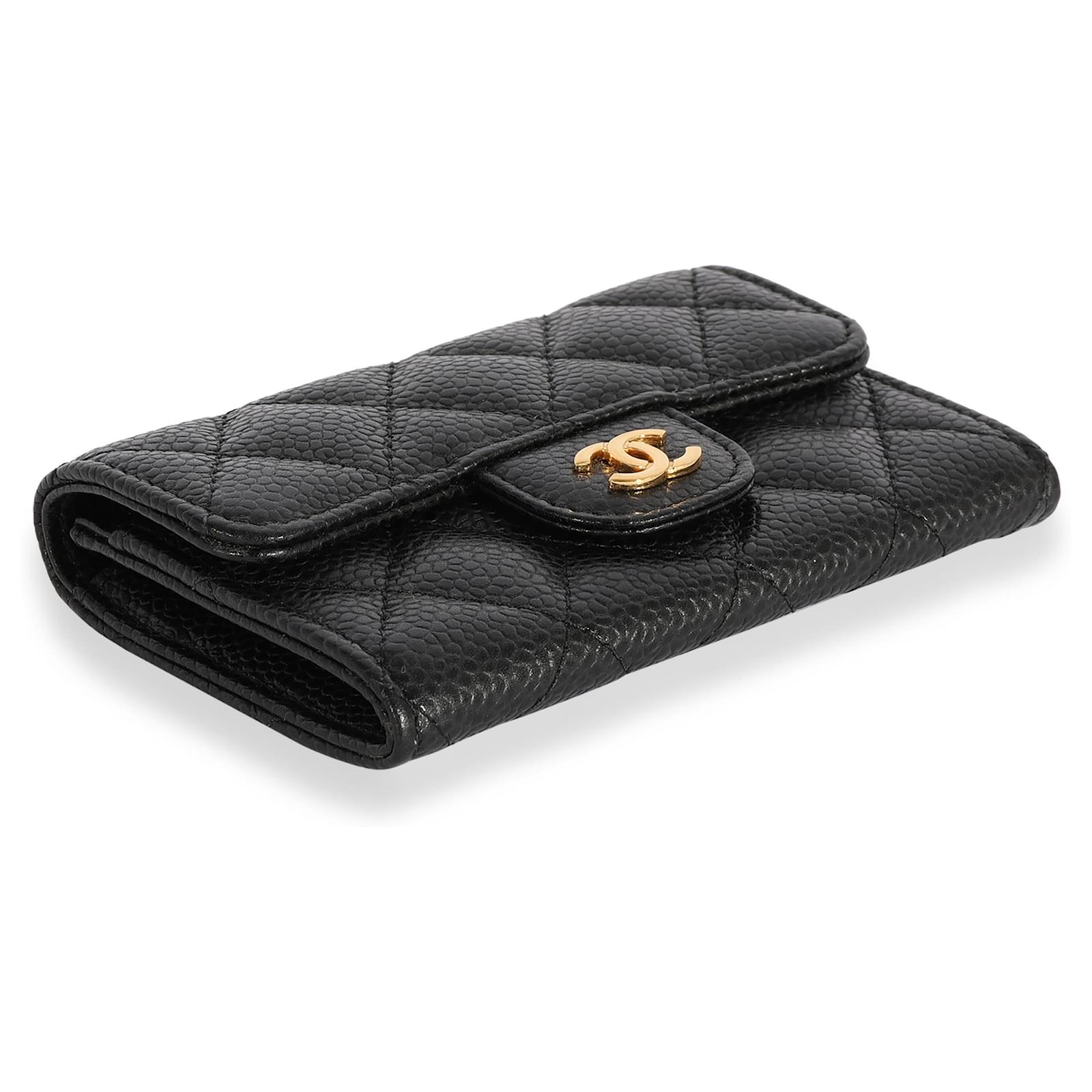 CHANEL, Bags, Chanel Black Quilted Caviar Flap Card Holder Wallet