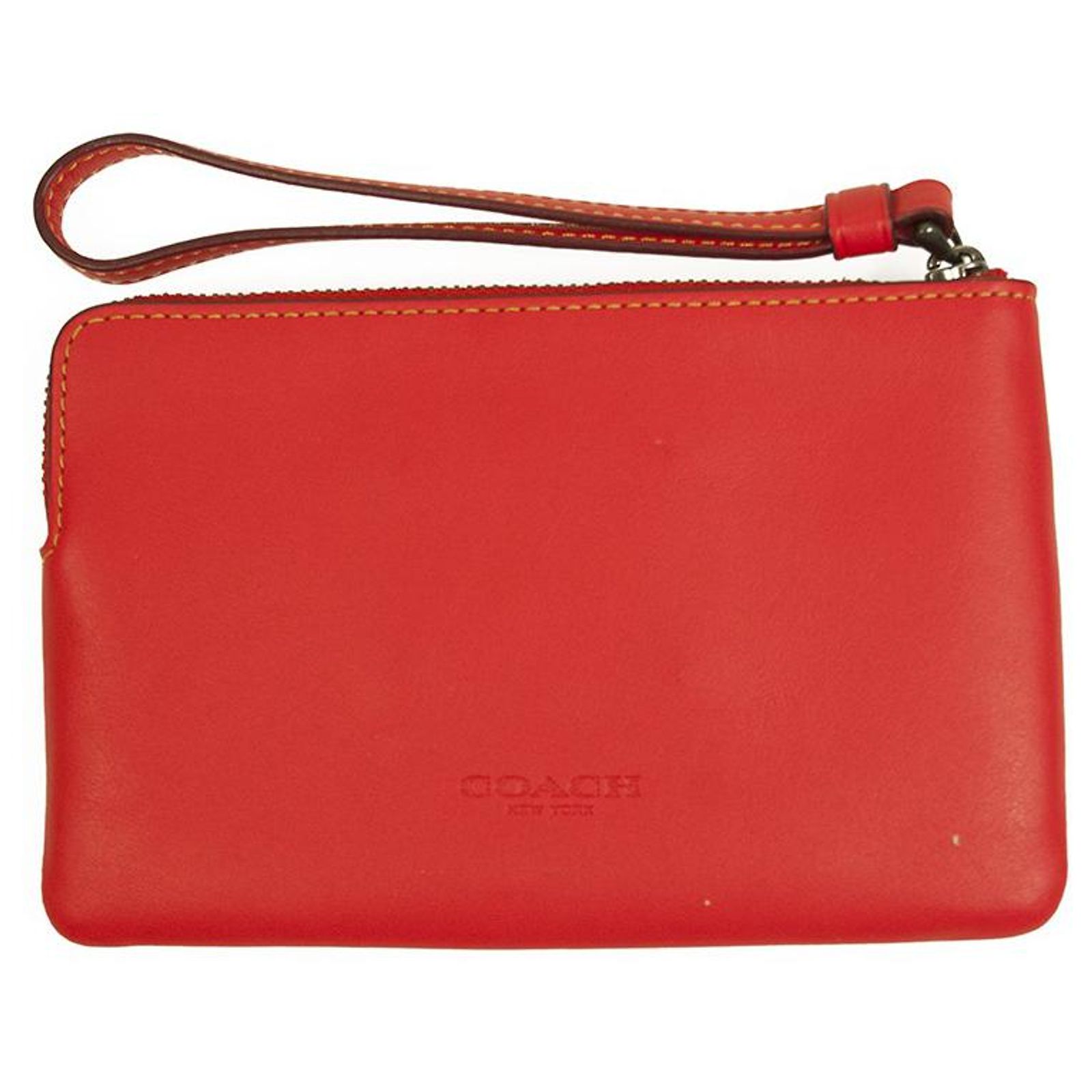 Coach Red Leather Mickey Mouse Wristlet Zip Top Coin Purse Bag ref 