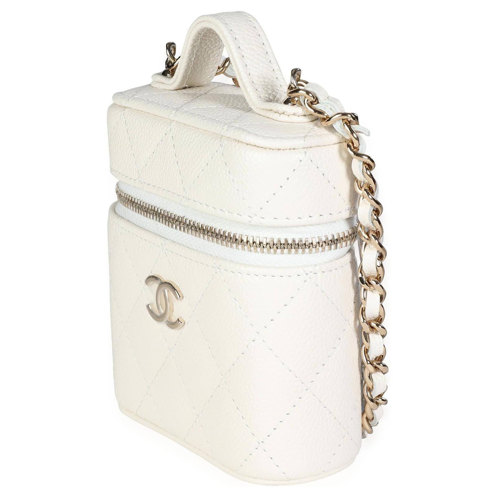 Chanel Creme Quilted Caviar Mini Vanity Case White Leather ref
