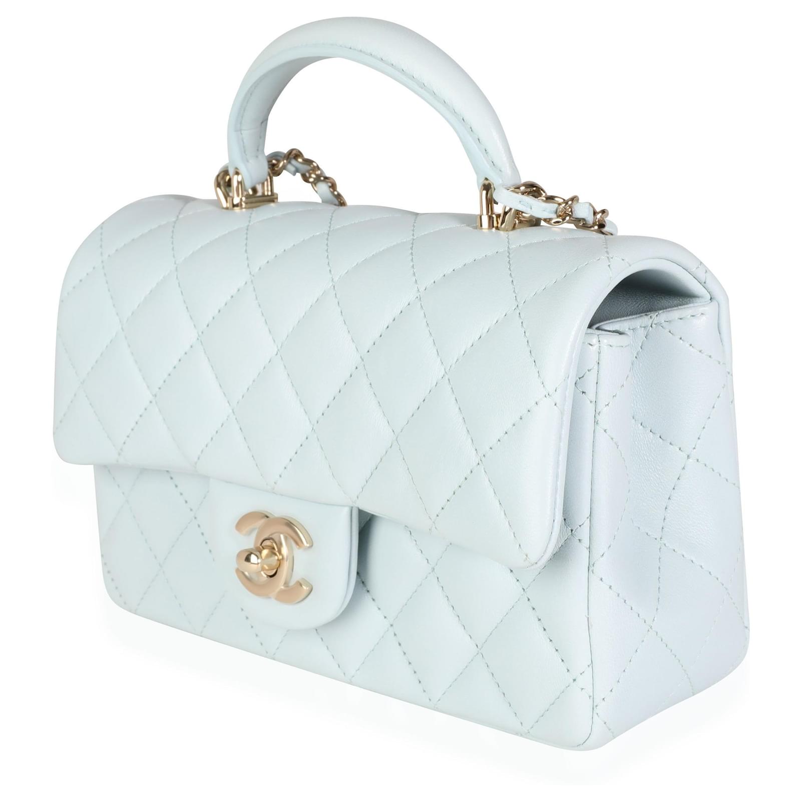 Chanel Light Blue Quilted Lambskin Rectangular Mini Top Handle