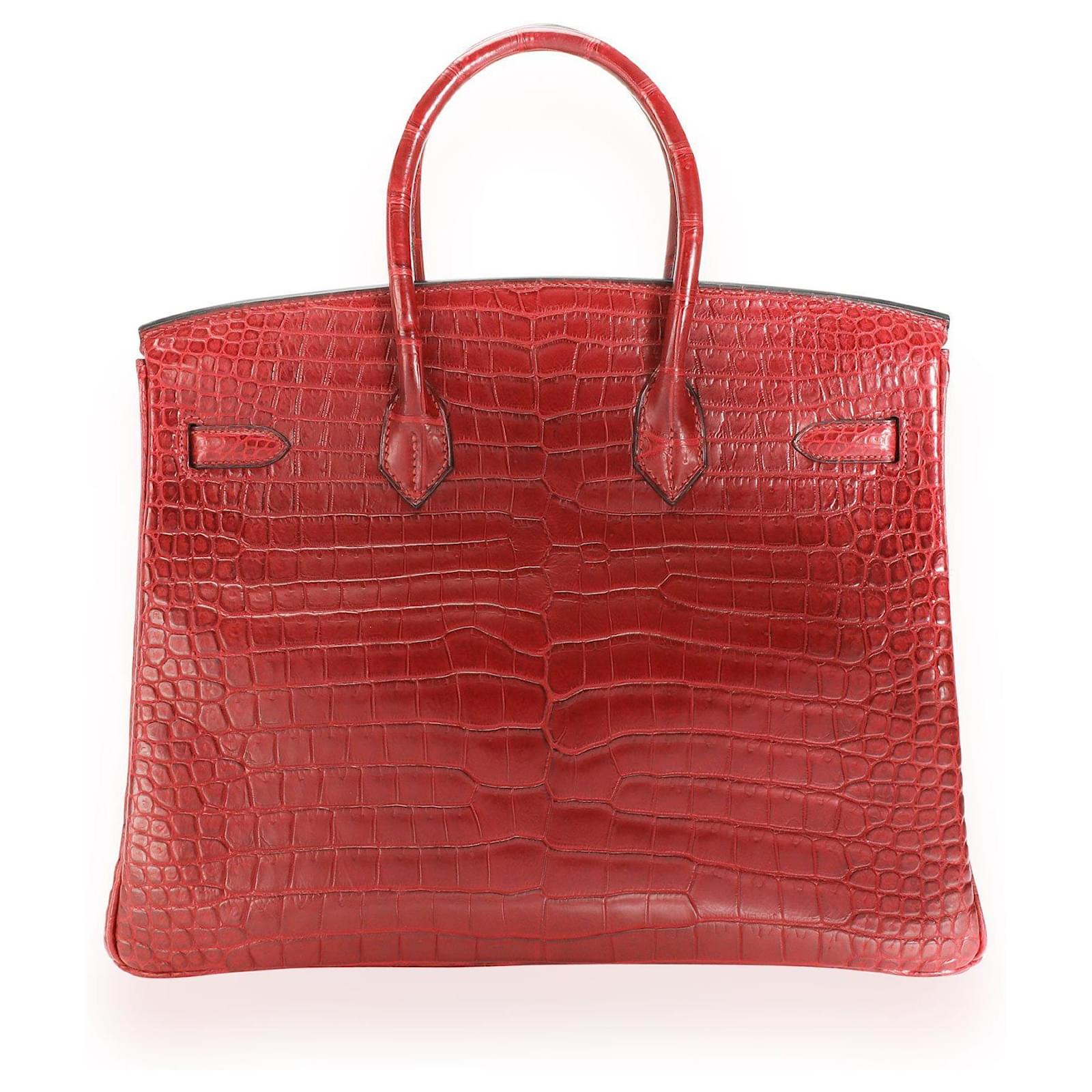 Hermès Hermes Rouge H Matte Porosus Crocodile Birkin 35 PHW Red