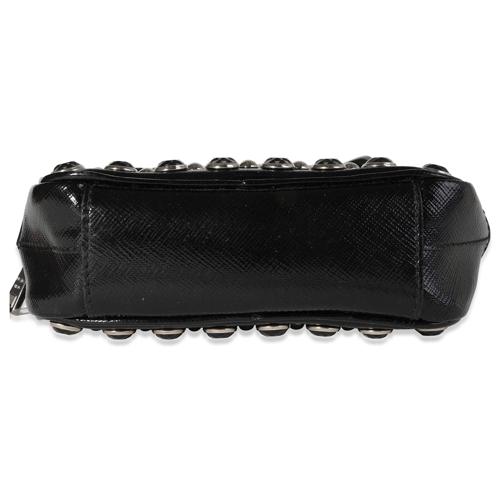 Prada Black Crystal-embellished Patent Saffiano Leather Mini Camera Bag  ref.620297 - Joli Closet