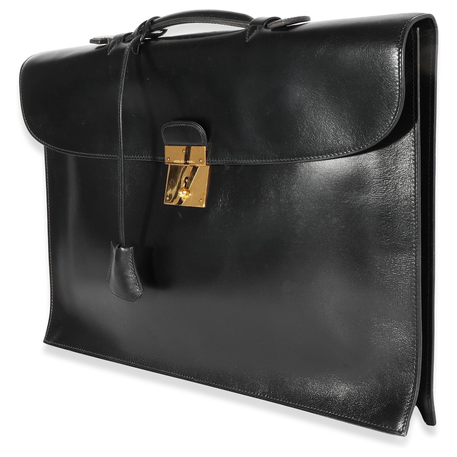 Hermes Vintage Black Box Calf Quirus Briefcase Ghw