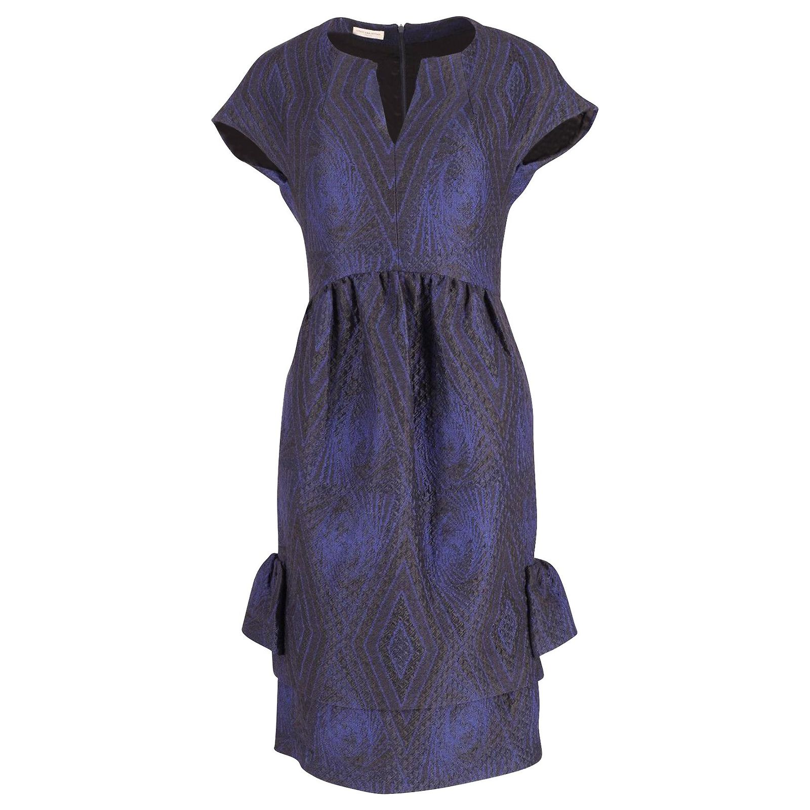 Dries Van Noten Jacquard Cocktail Dress in Blue Wool Navy blue ref ...