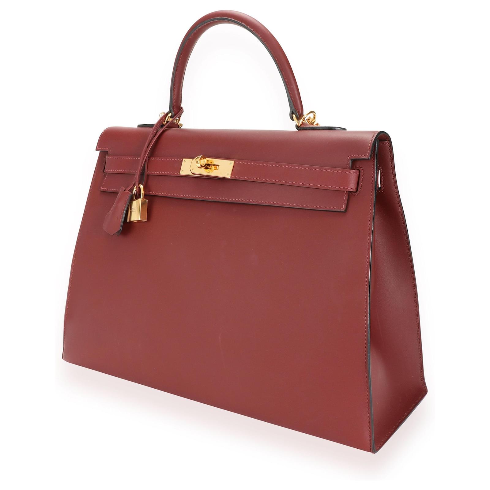 Hermès Hermes Rouge H Sombrero Sellier Kelly 35 Ghw With Striped Canvas ...