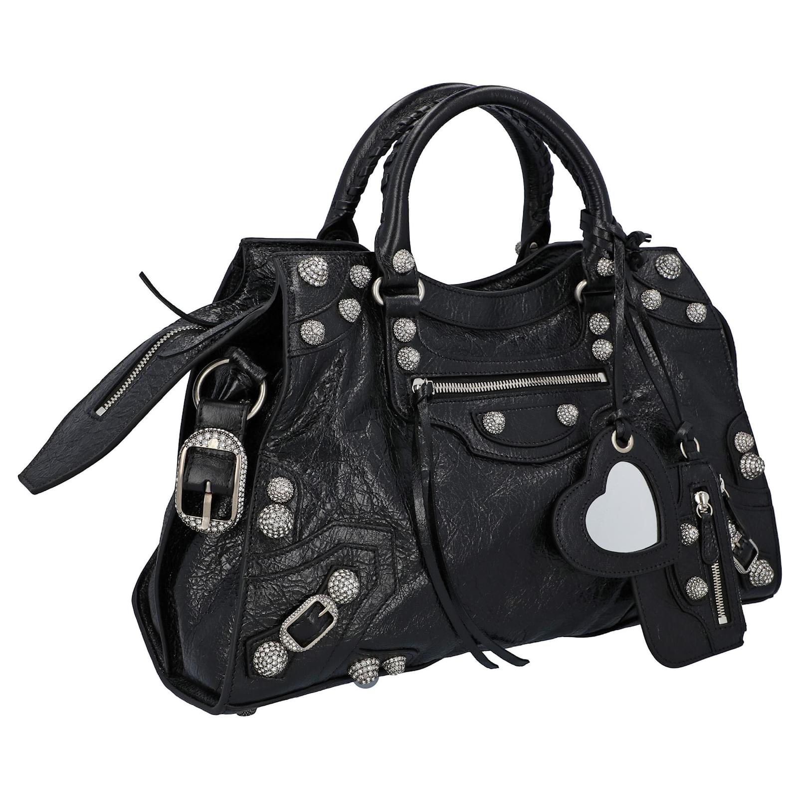 Balenciaga Women Neo Cagole City Handbag with Rhinestones Black Leather  ref.621417 - Joli Closet
