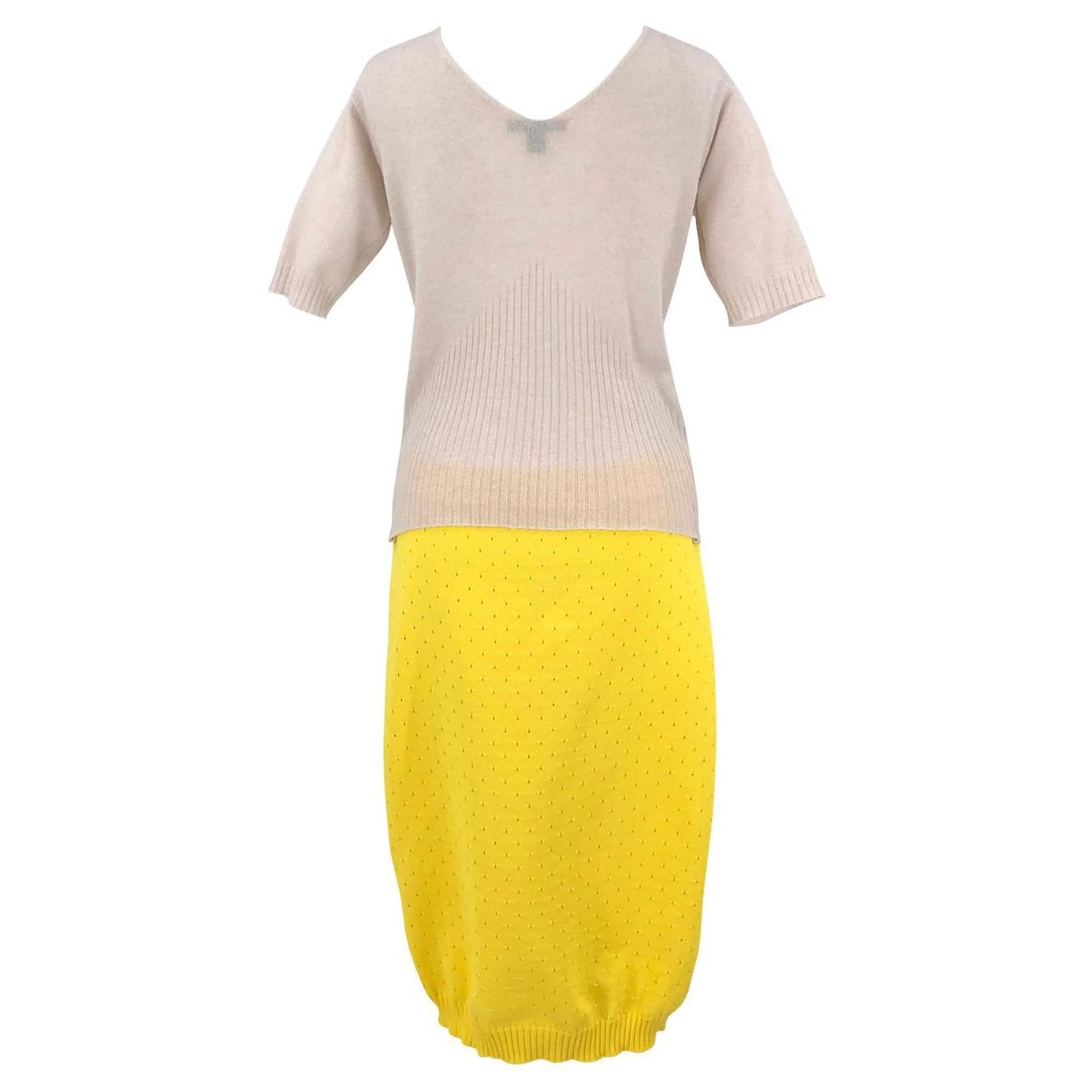 Louis Vuitton dress in gold cream cashmere with yellow skirt Wool
