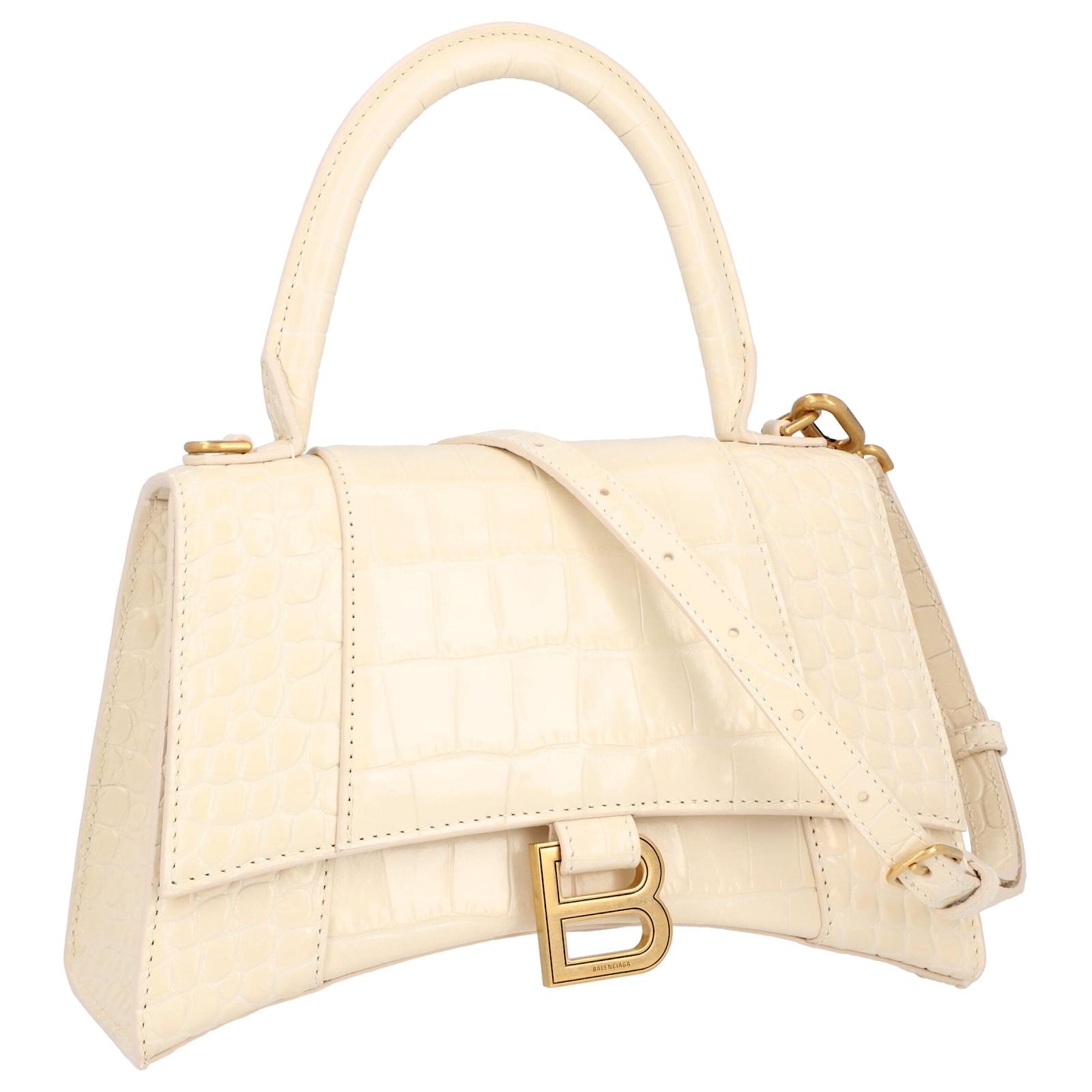 Balenciaga Women Hourglass small handbag in beige crocodile embossed  leather Pony-style calfskin ref.621442 - Joli Closet