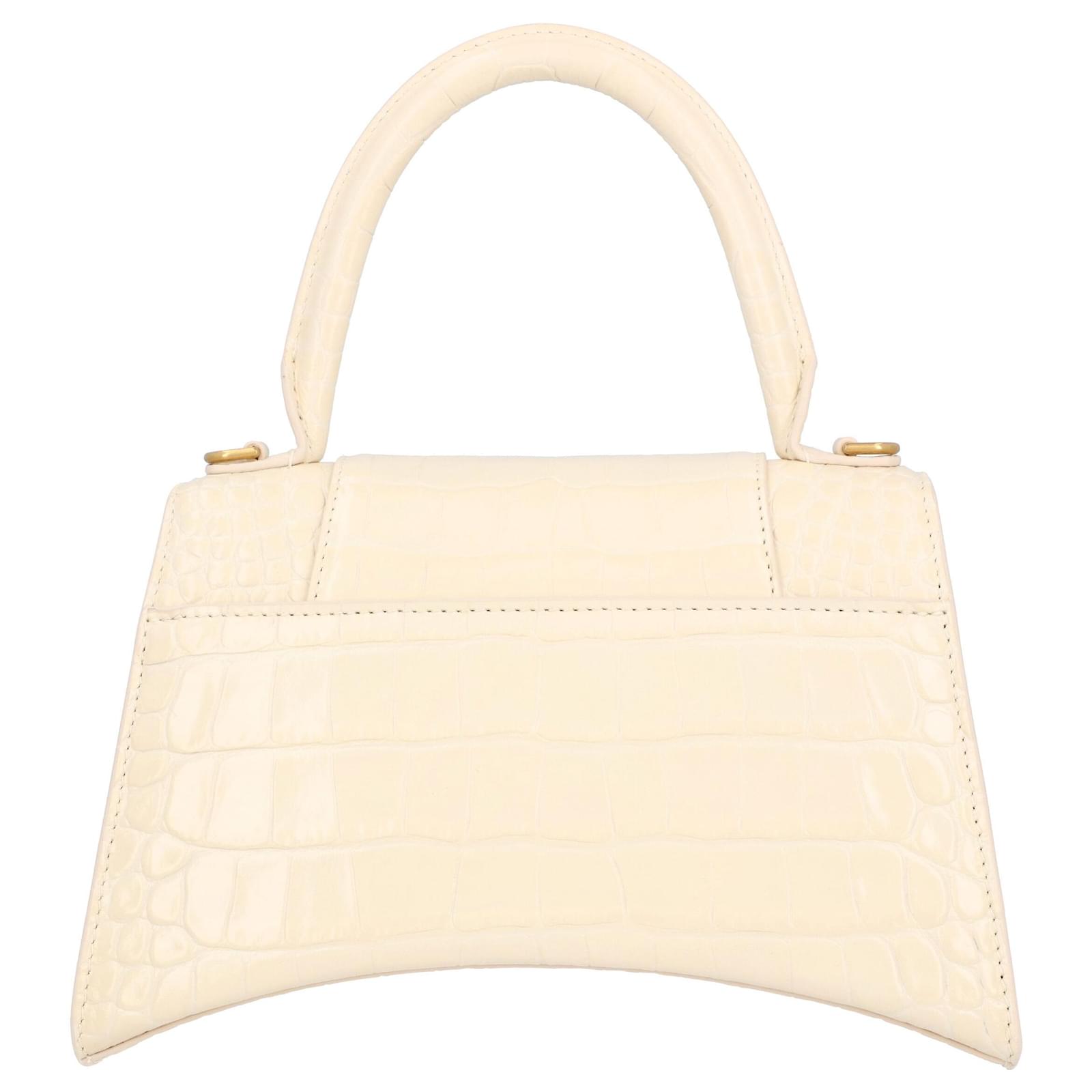 Women's Hourglass Small Handbag Crocodile Embossed in White