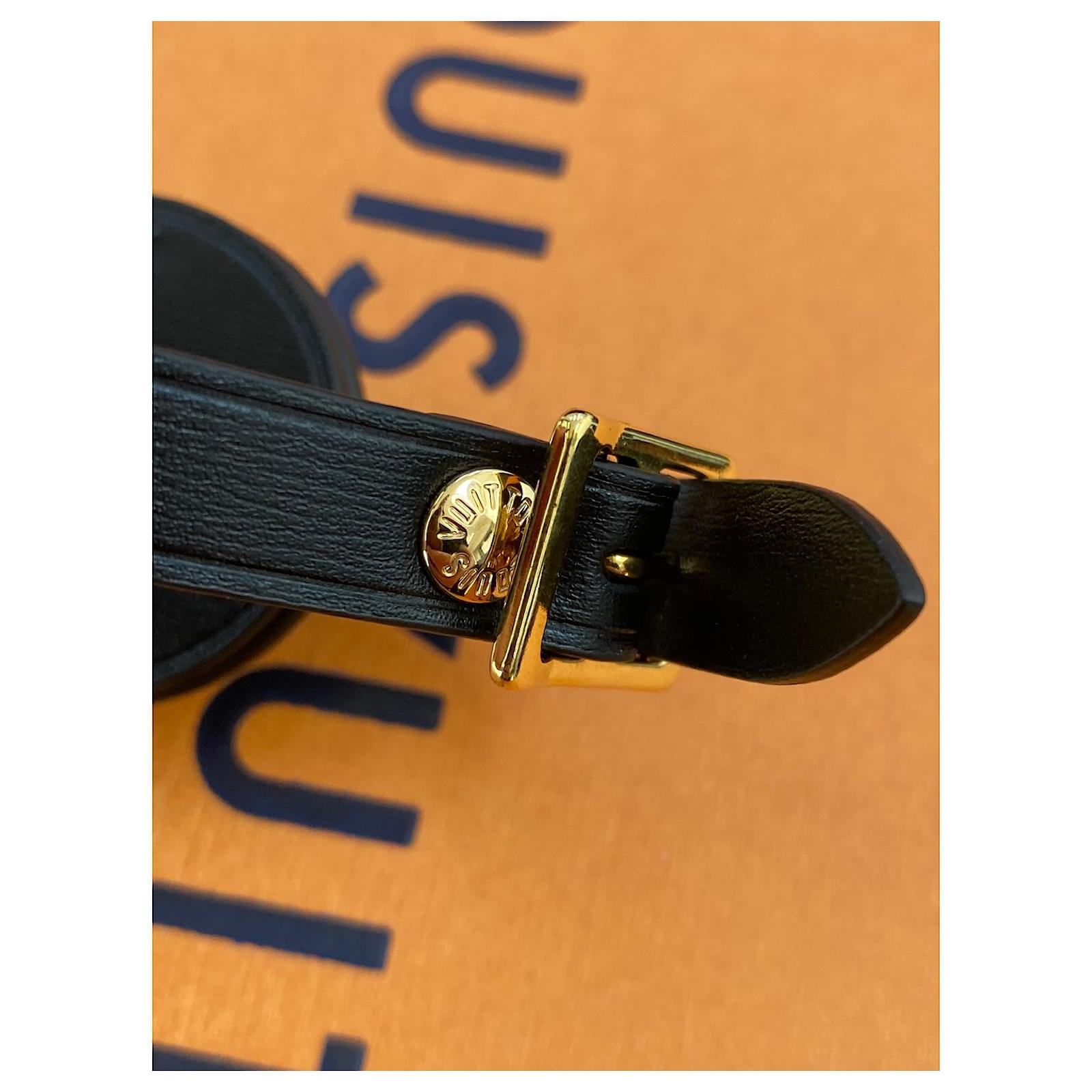 Louis Vuitton Luggage Tag w/ Strap Set Goldtone Black Calfskin Large France  🇫🇷