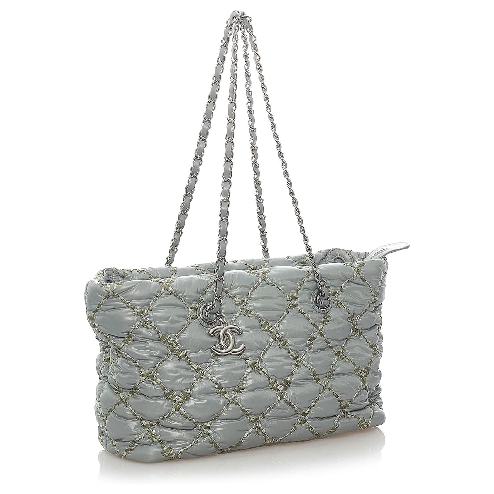 Chanel Paris-Byzance Tweed On Stitch Flap Quilted Gray Nylon Shoulder Bag