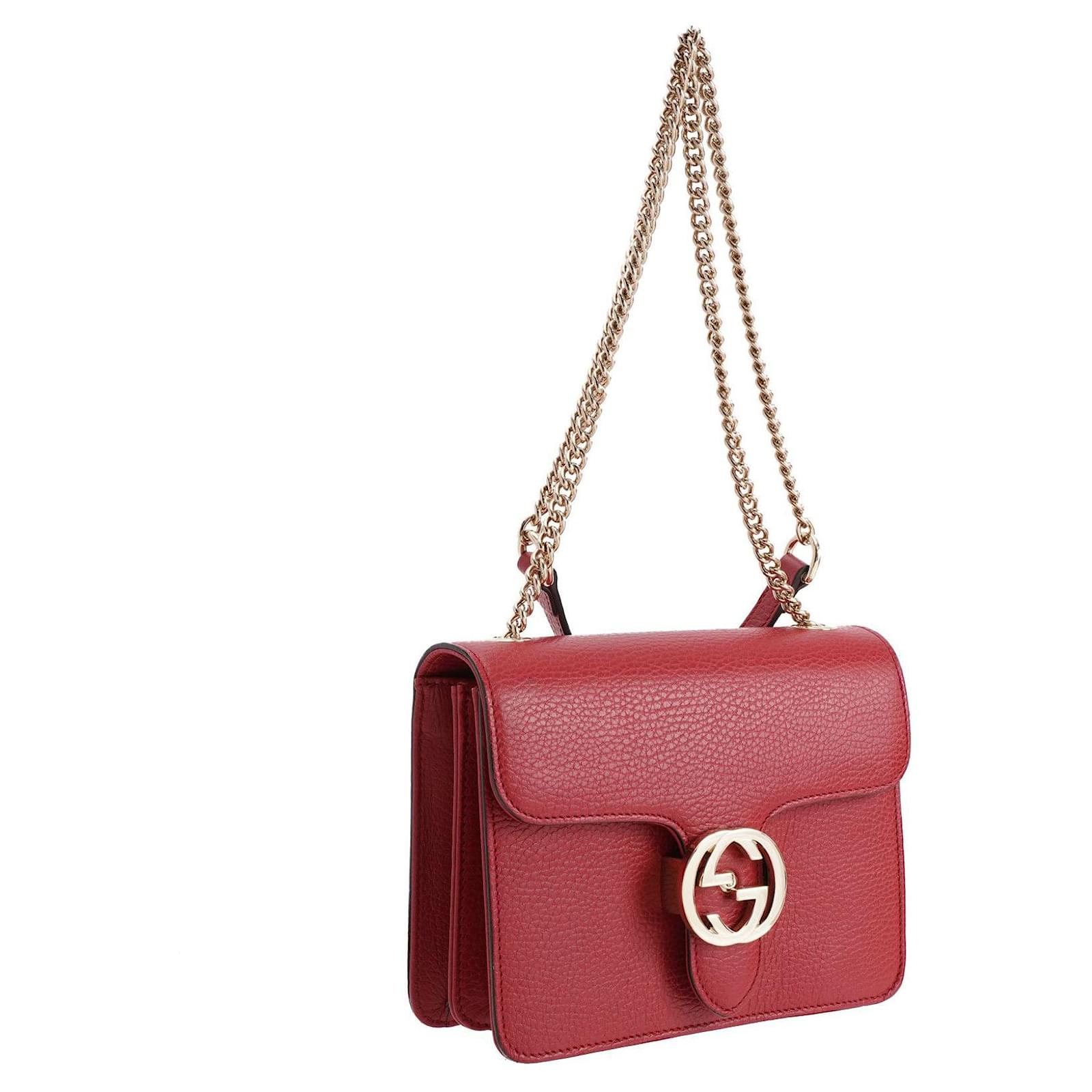 Gucci Red Leather Interlocking G Chain Shoulder Bag at 1stDibs