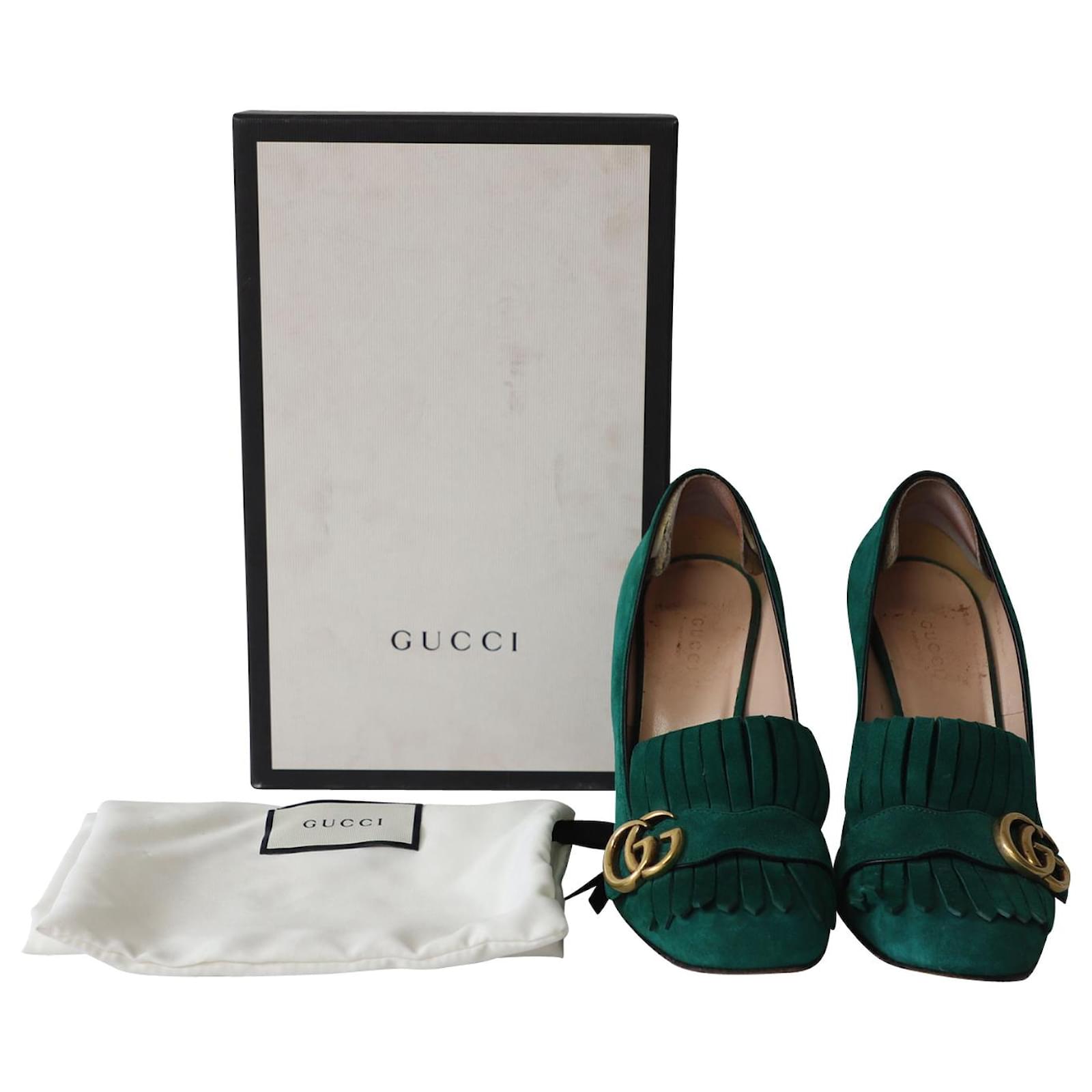 Gucci Marmont High Heel Loafers in Green Suede ref.622923 - Joli Closet