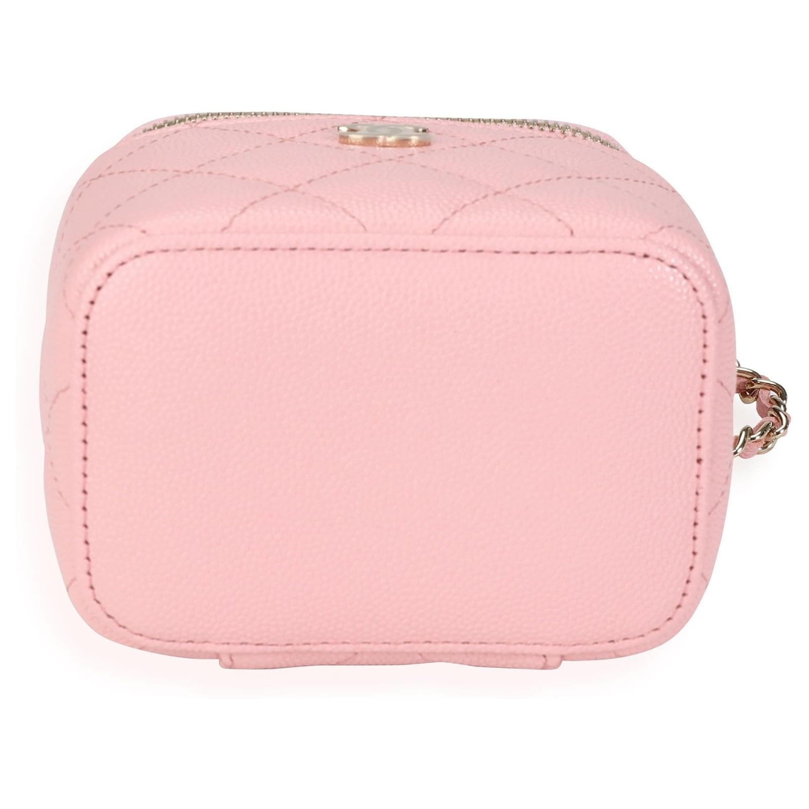 Chanel Pink Quilted Caviar Mini Vanity Case With Chain