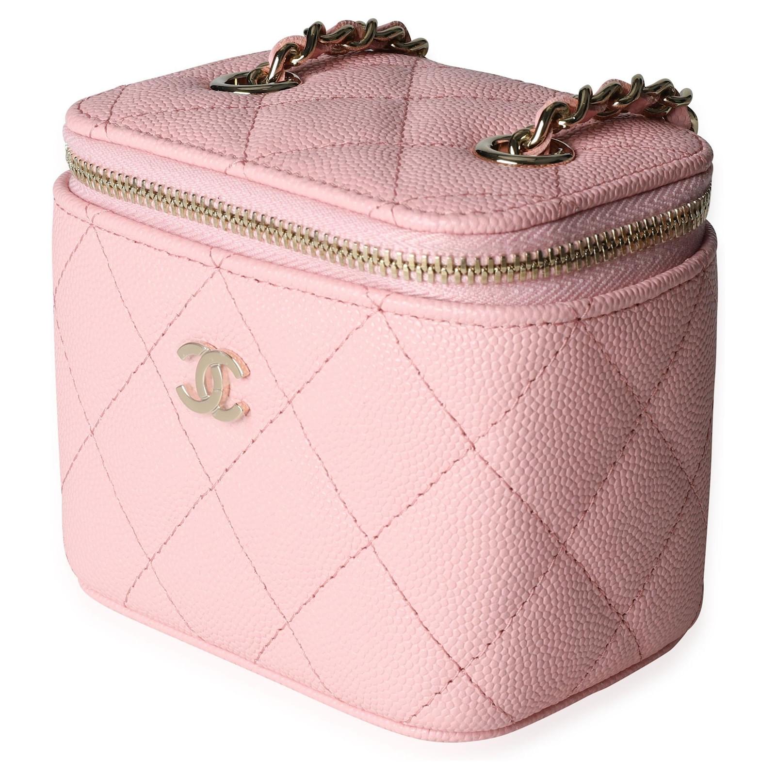 Chanel Pink Quilted Caviar Mini Vanity Case With Chain