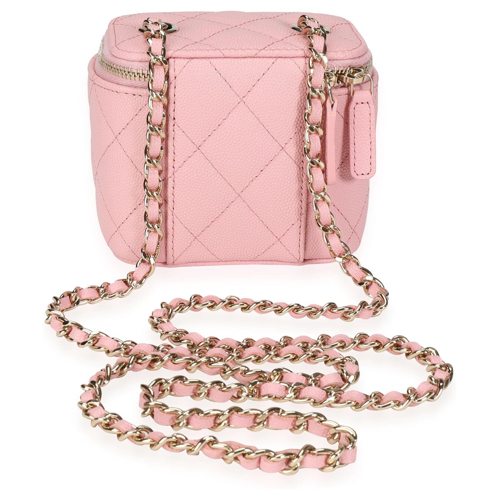 Chanel Pink Quilted Caviar Mini Vanity Case With Chain Leather ref