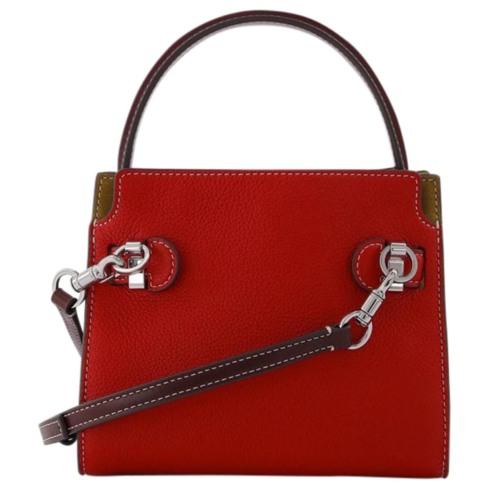 Tory Burch Lee Radziwill Pebbled Petite Double Bag Red Leather ref