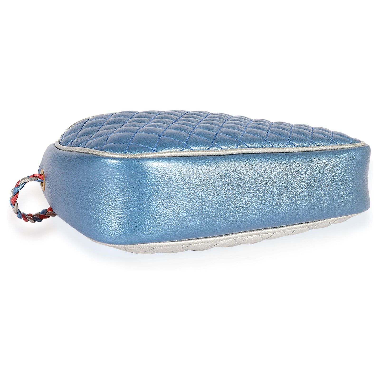 Sac Bandoulière Facondini Cuir Nappa Bleu Ciel Métallisé - Italie - Taille Small