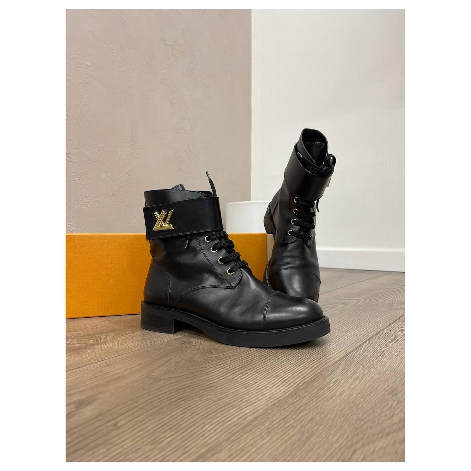 LOUIS VUITTON Black Monogram Leather Wonderland Ankle Boot 38 US 8 UK 5 AU 7