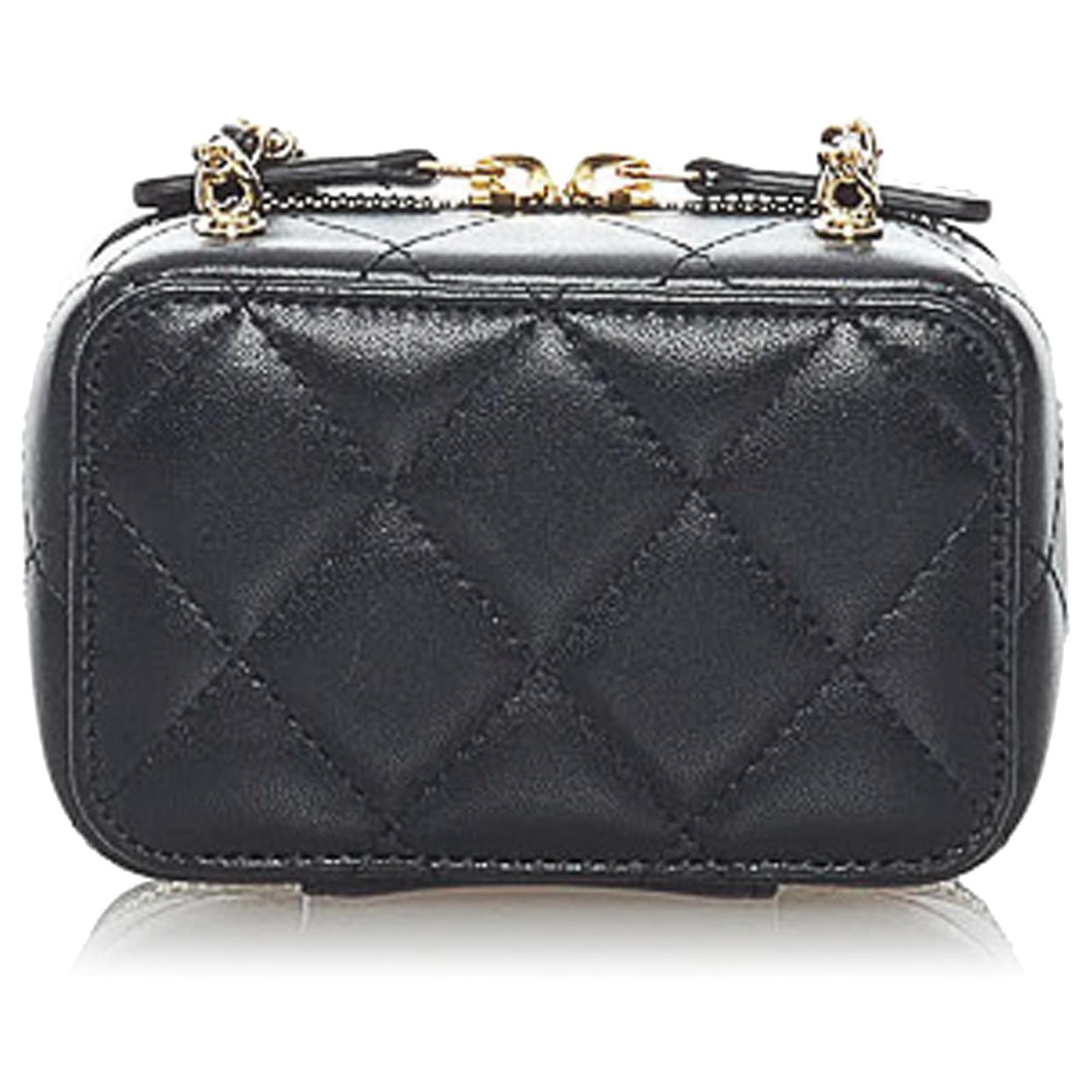 Chanel Black Mini Lambskin Golden Plate Vanity Leather Metal