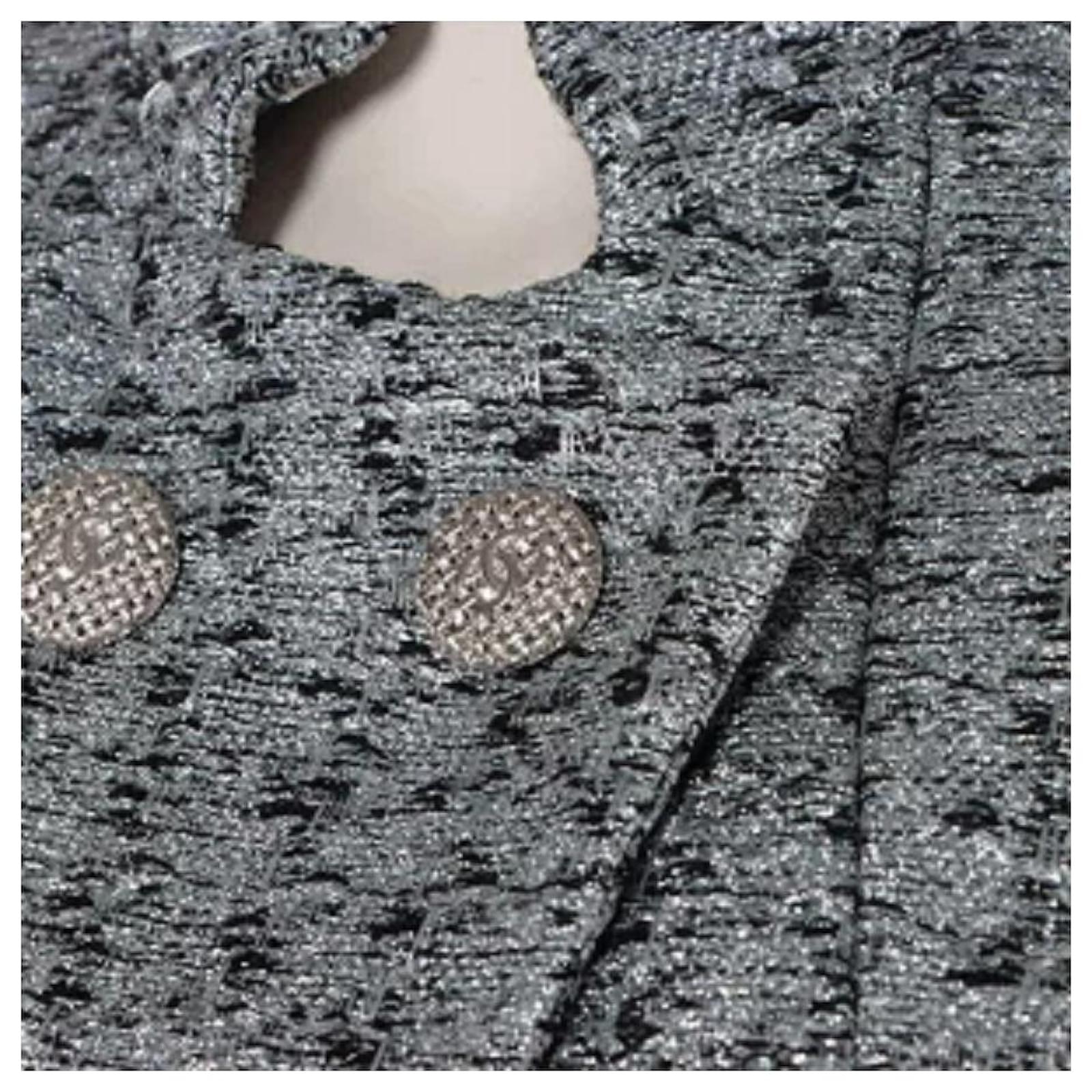ト*ロ様 CHANELジャケット Chanel P47 Tweed jacket 36 Ladies Silver Coco Button Silvery