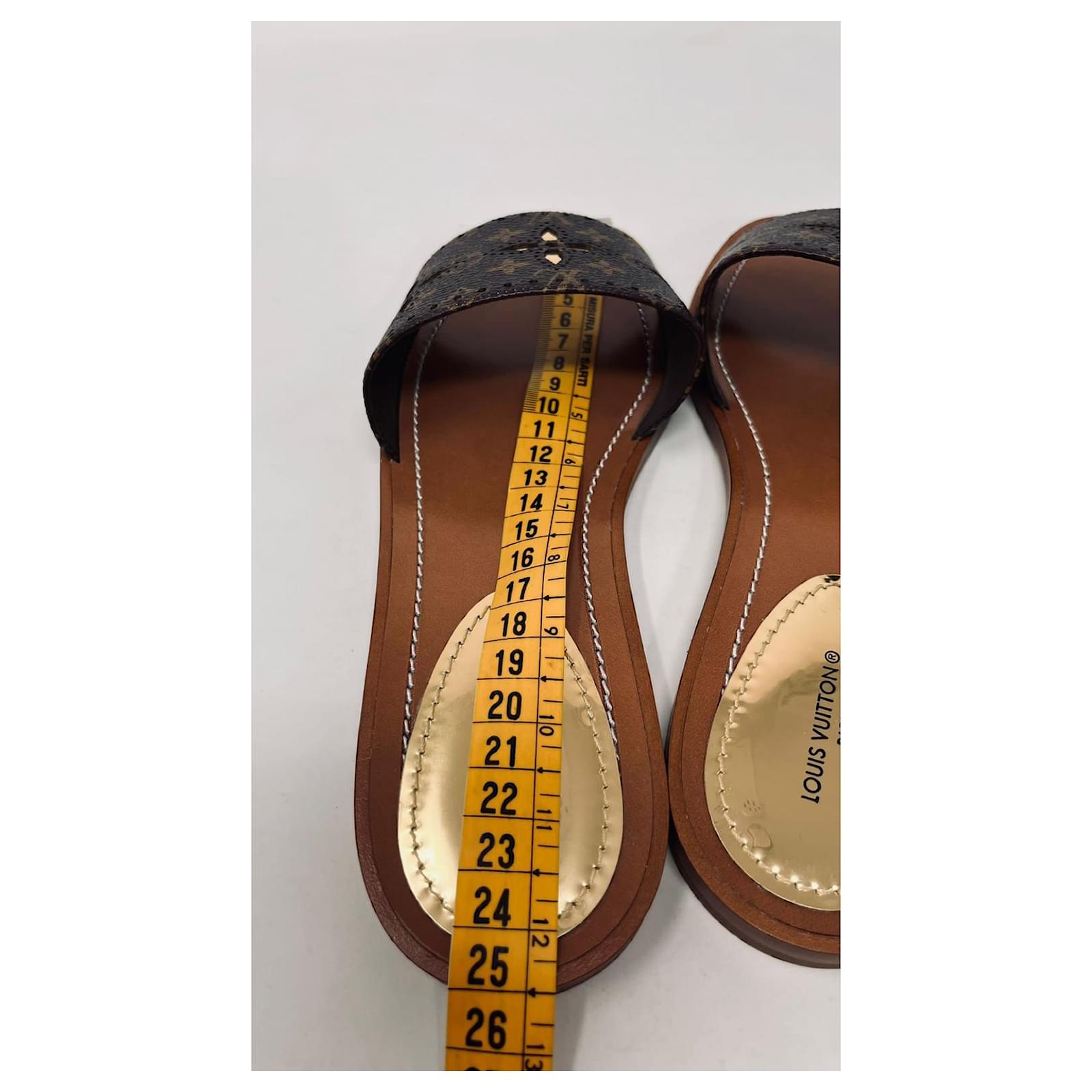 Louis Vuitton Brown Leather Logo Detail Back Strap Flat Sandals
