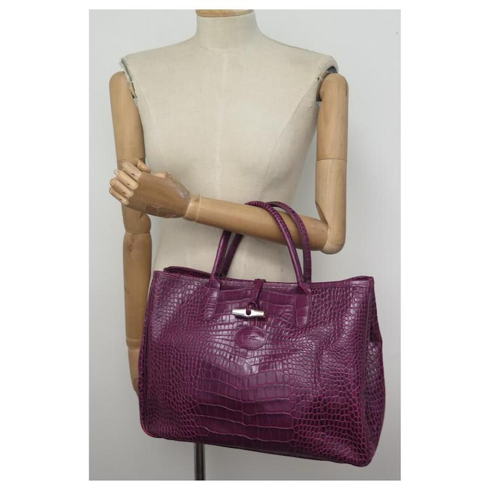 LONGCHAMP ROSEAU MEDIUM HANDBAG PURPLE CROCO LEATHER CABAS HAND BAG  ref.624577 - Joli Closet