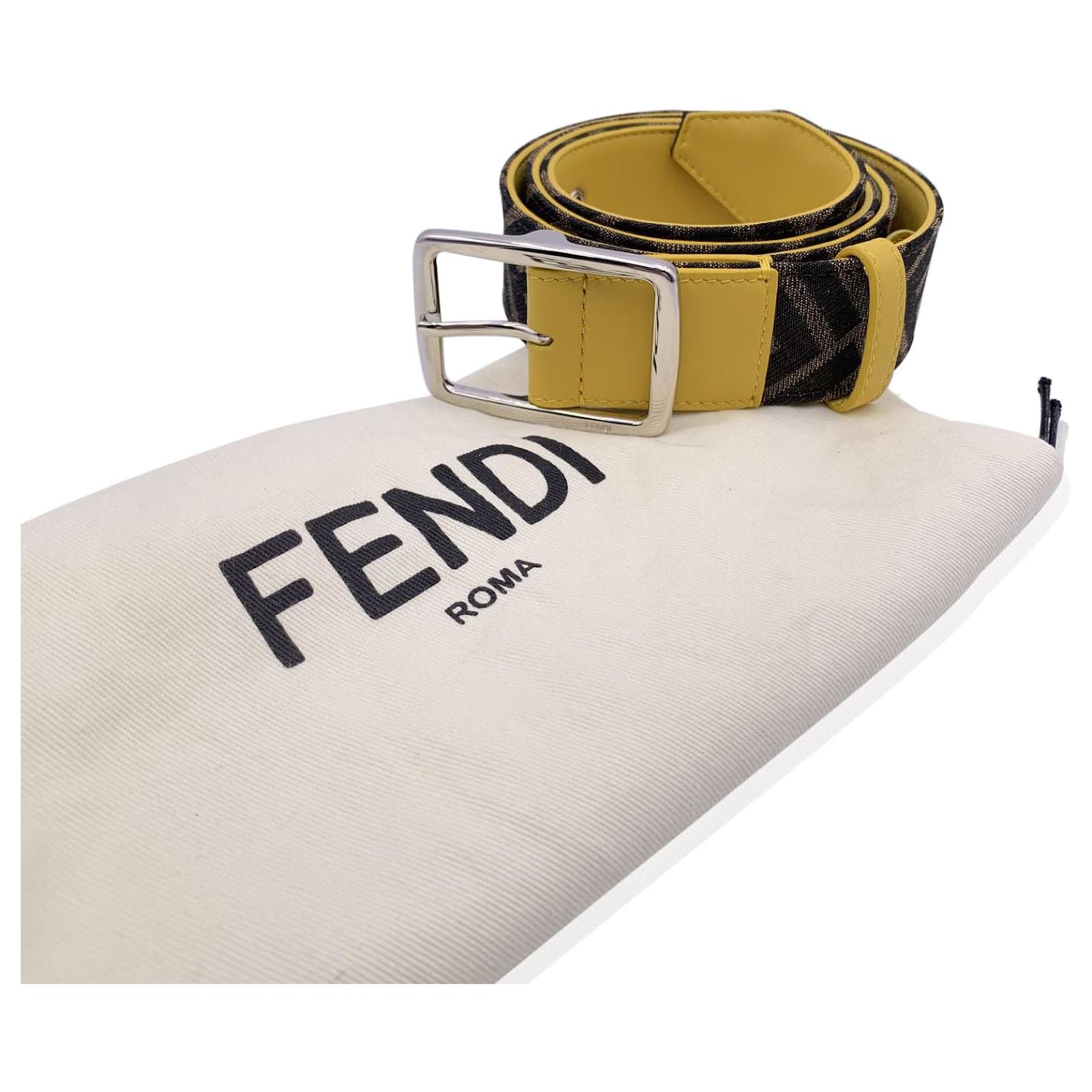 Fendi Brown Black Monogram Zucca Canvas Yellow Belt Size 90/36