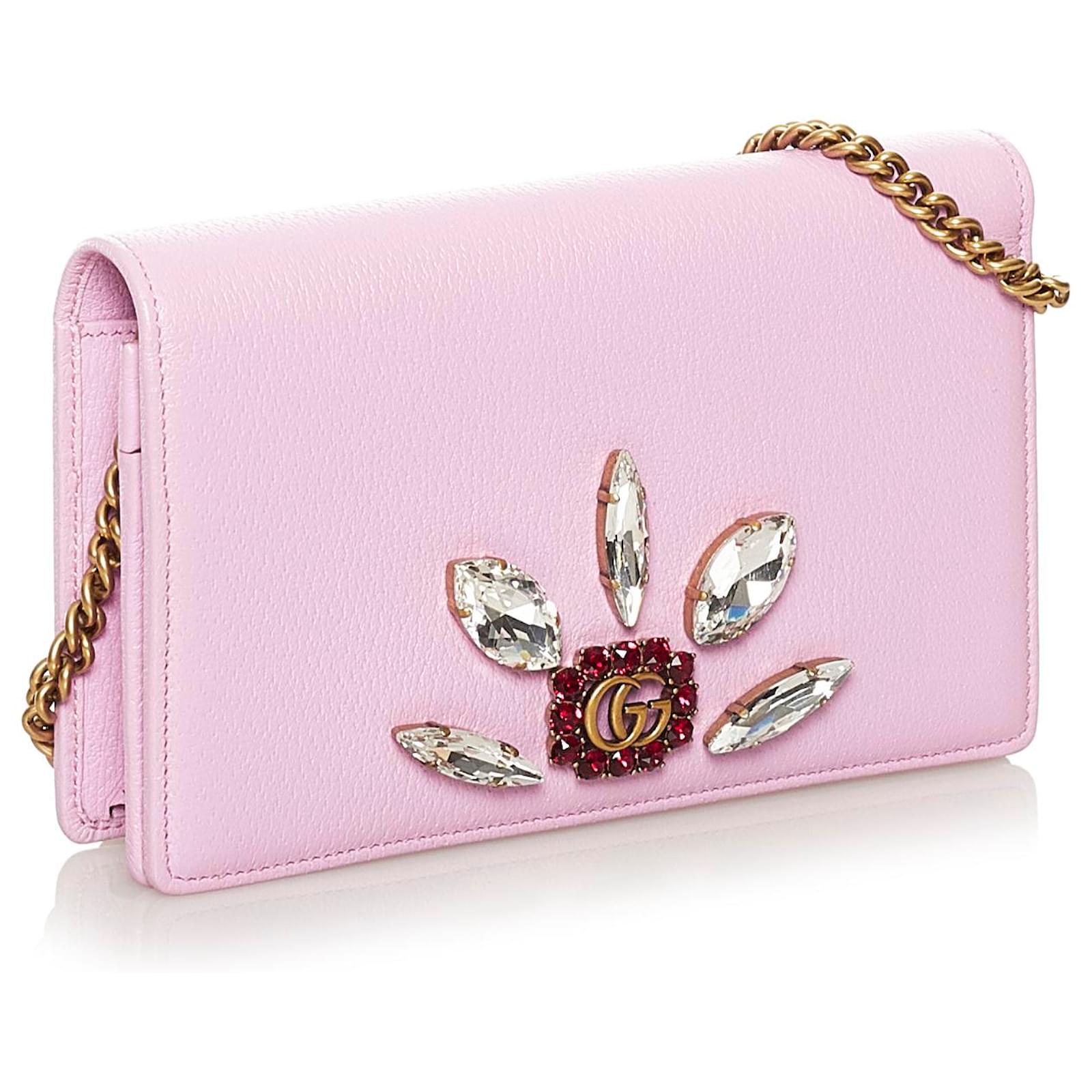 Pink Gucci GG Marmont Embellished Wallet On Chain Crossbody Bag