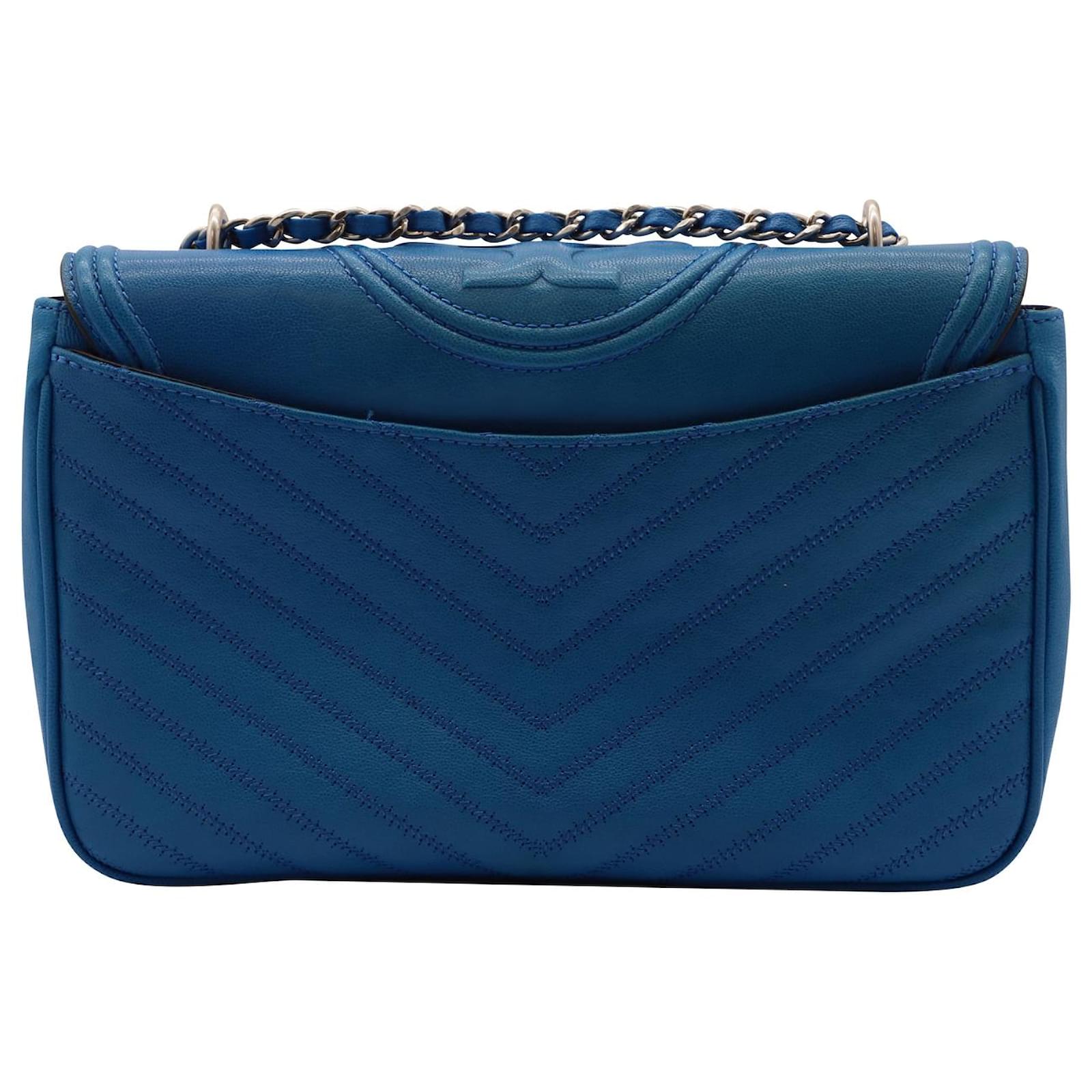 Tory Burch Fleming Convertible Shoulder Bag in Blue Leather ref