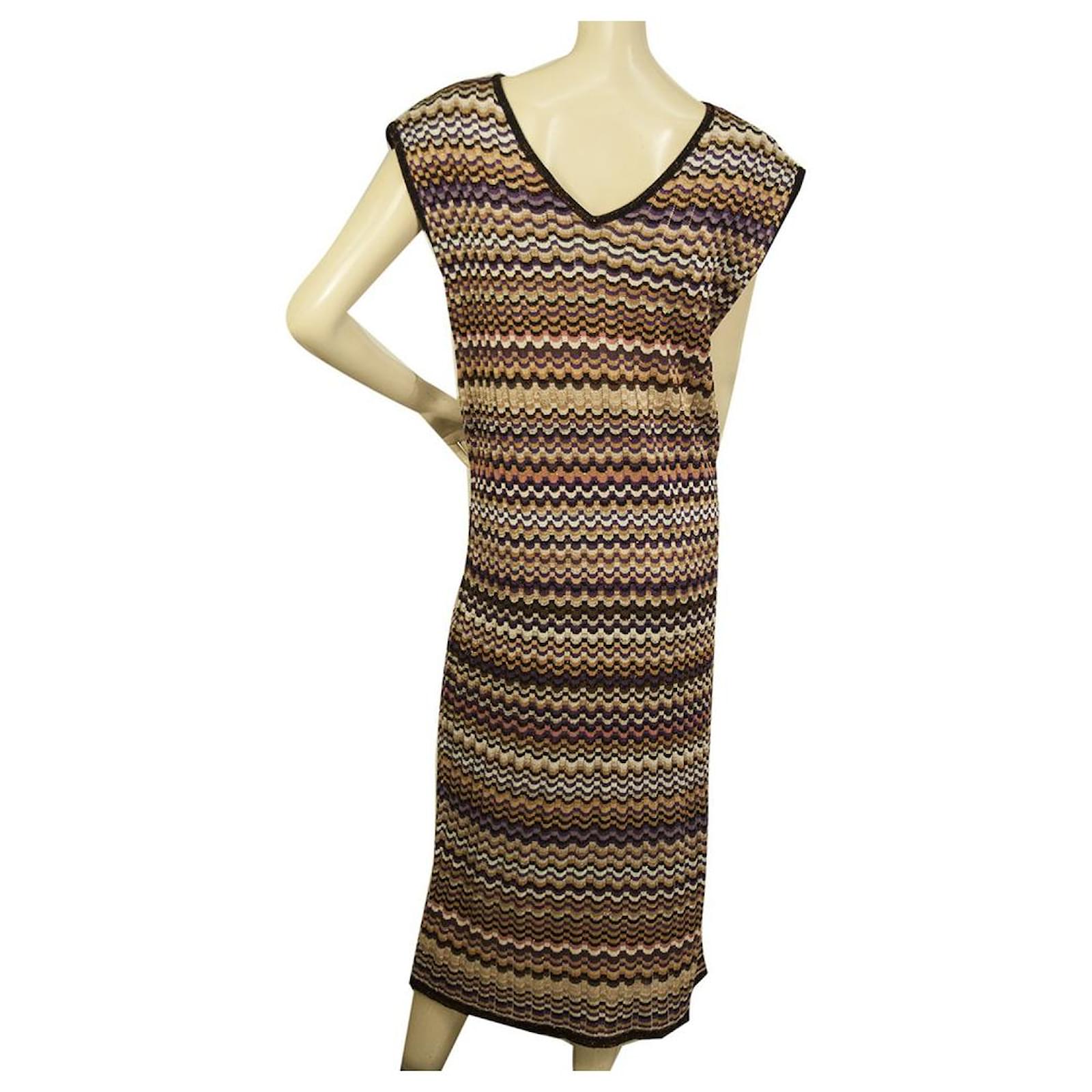 Missoni Lindex Multicolor Shiny Zig Zag Stripes Tricoté Robe mi