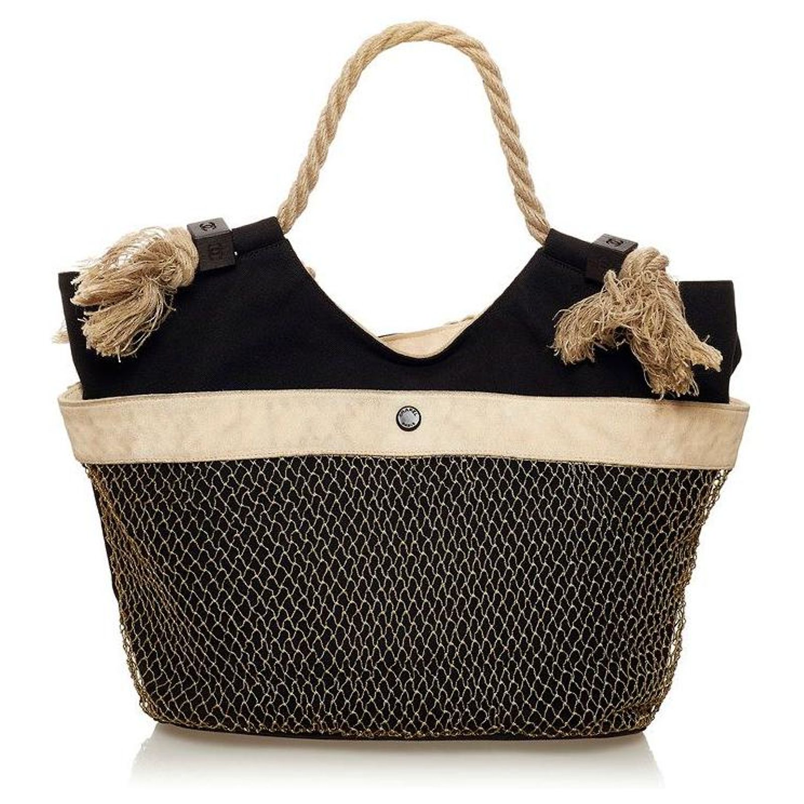 Chanel CC Canvas Rope Tote Bag Black Cloth ref.625555 - Joli Closet
